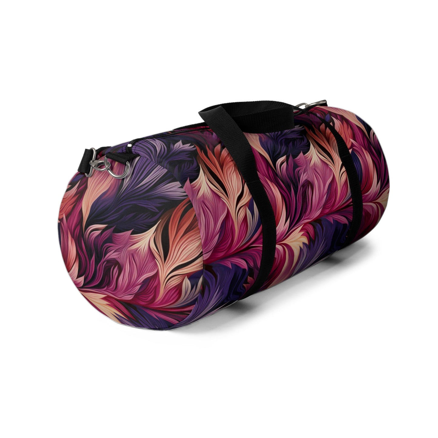 Unique Purple and Pink Swirl Gym Bag, Fine Feather Detail, Rich Color Contrasts, Leaf Patterns