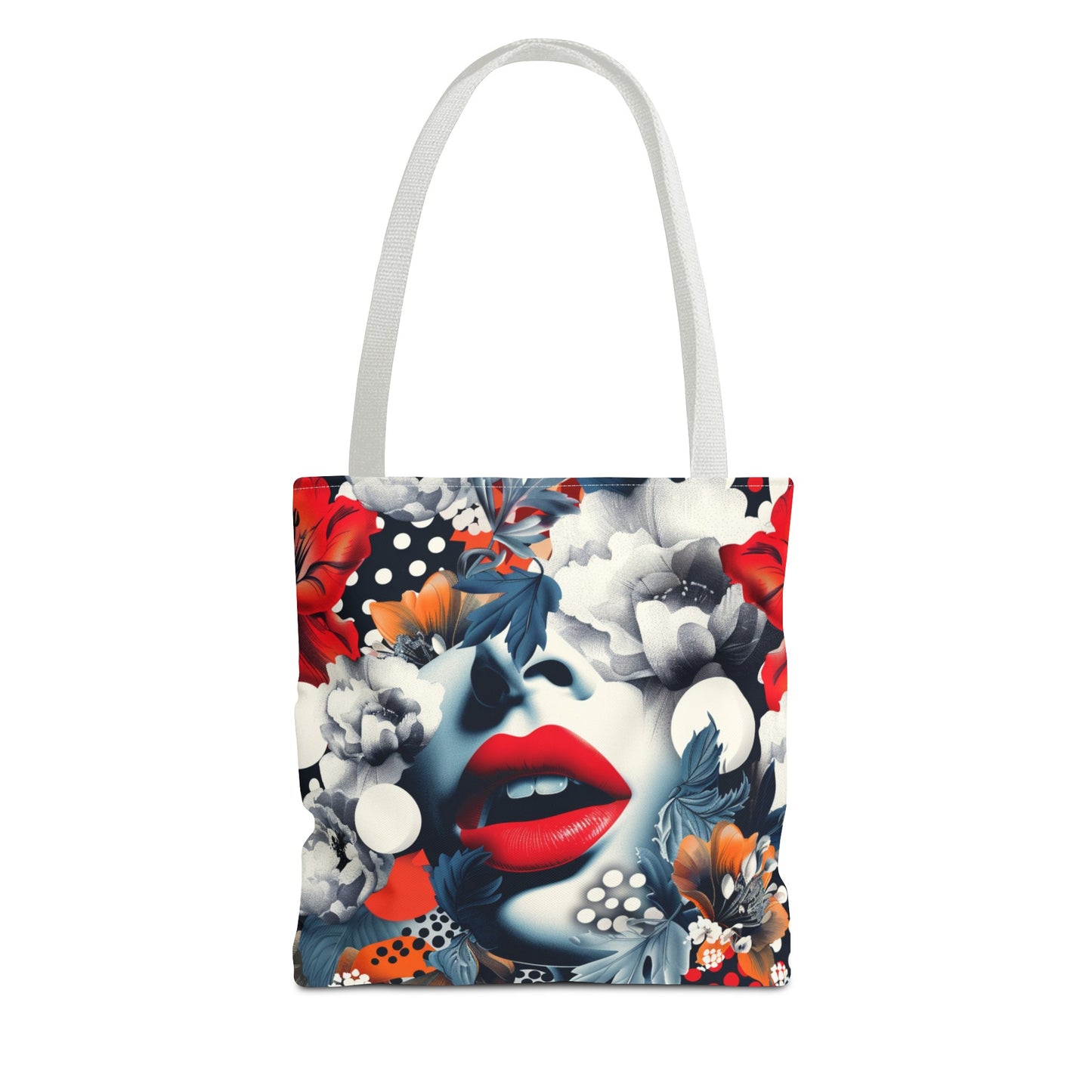 Artistic Floral High Fashion Tote Bag, Modern Polka Dot Carryall