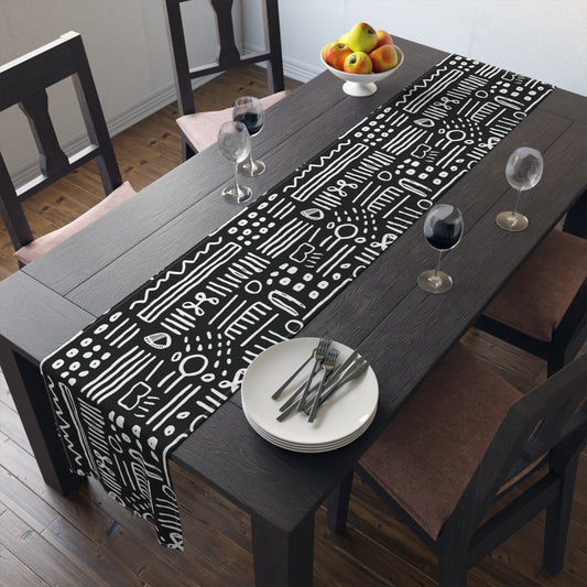 Black White African Mud Cloth Table Runner, African Print Table Decor