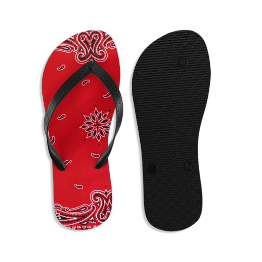 Vibrant Red Bandana Women Flip Flops, Paisley Print Sandals