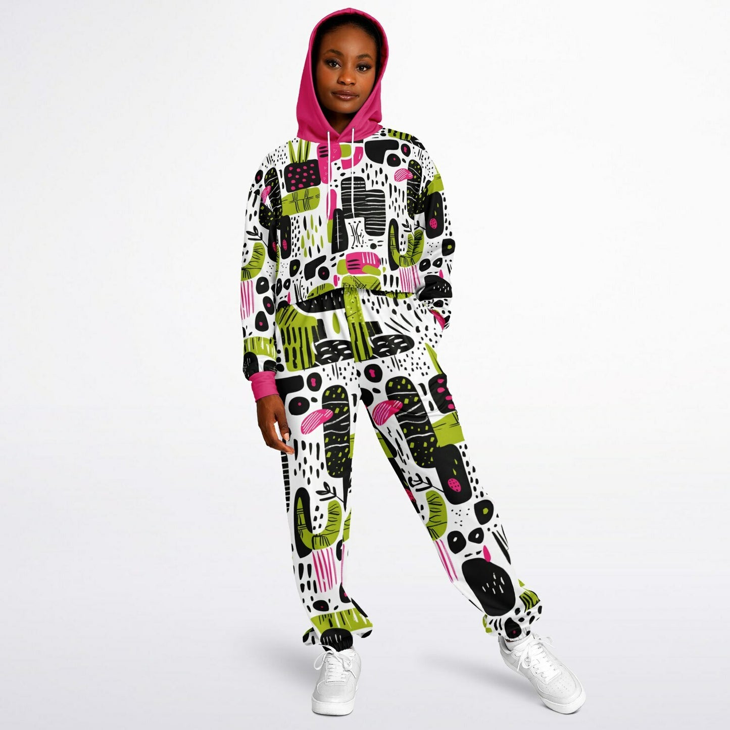 Women's Abstract African Print Fusion Dance Hoodie & Jogger Set, Urban Streetwear