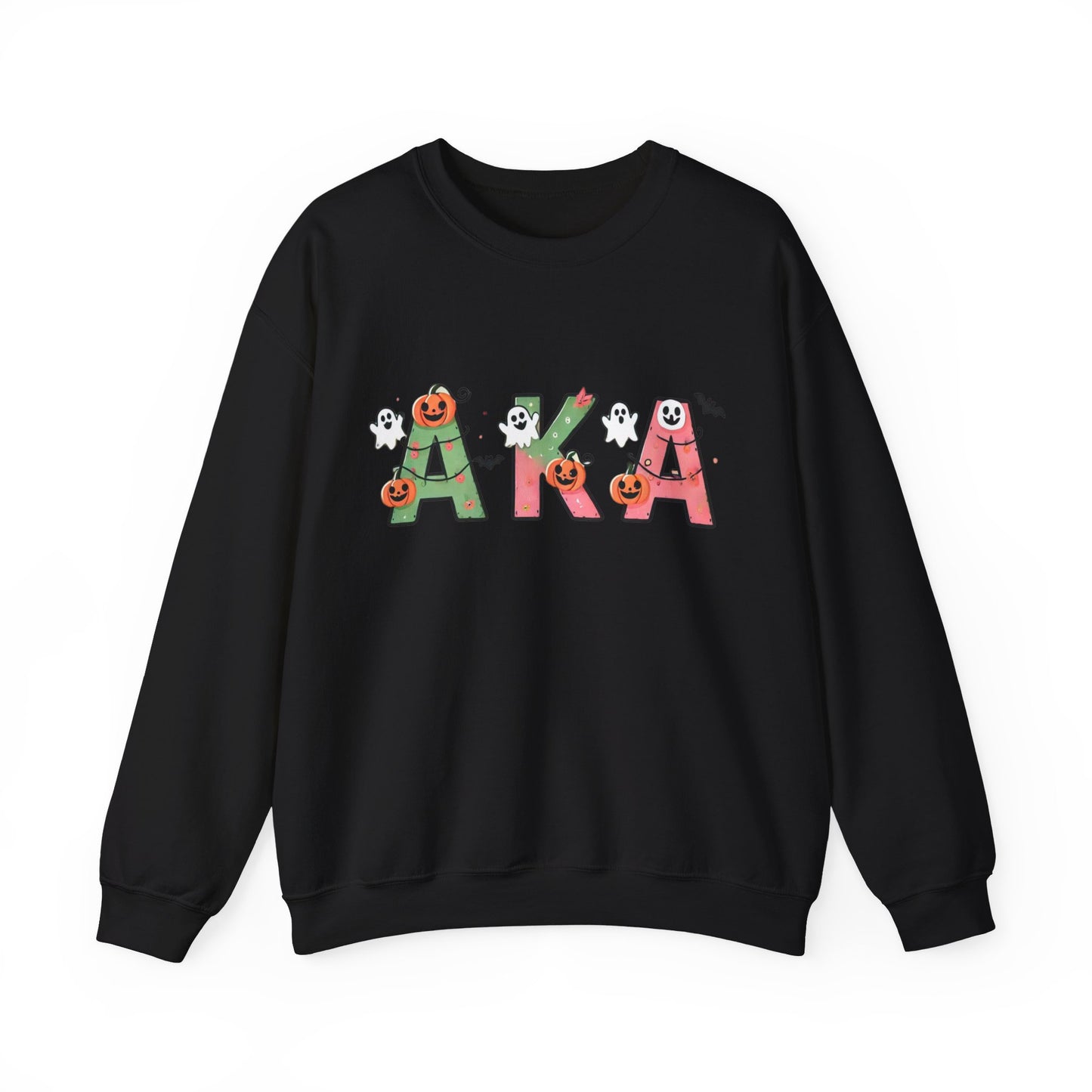 AKA Sorority Halloween Unisex Heavy Blend Crewneck Sweatshirt, Pink and Green Ghost Design