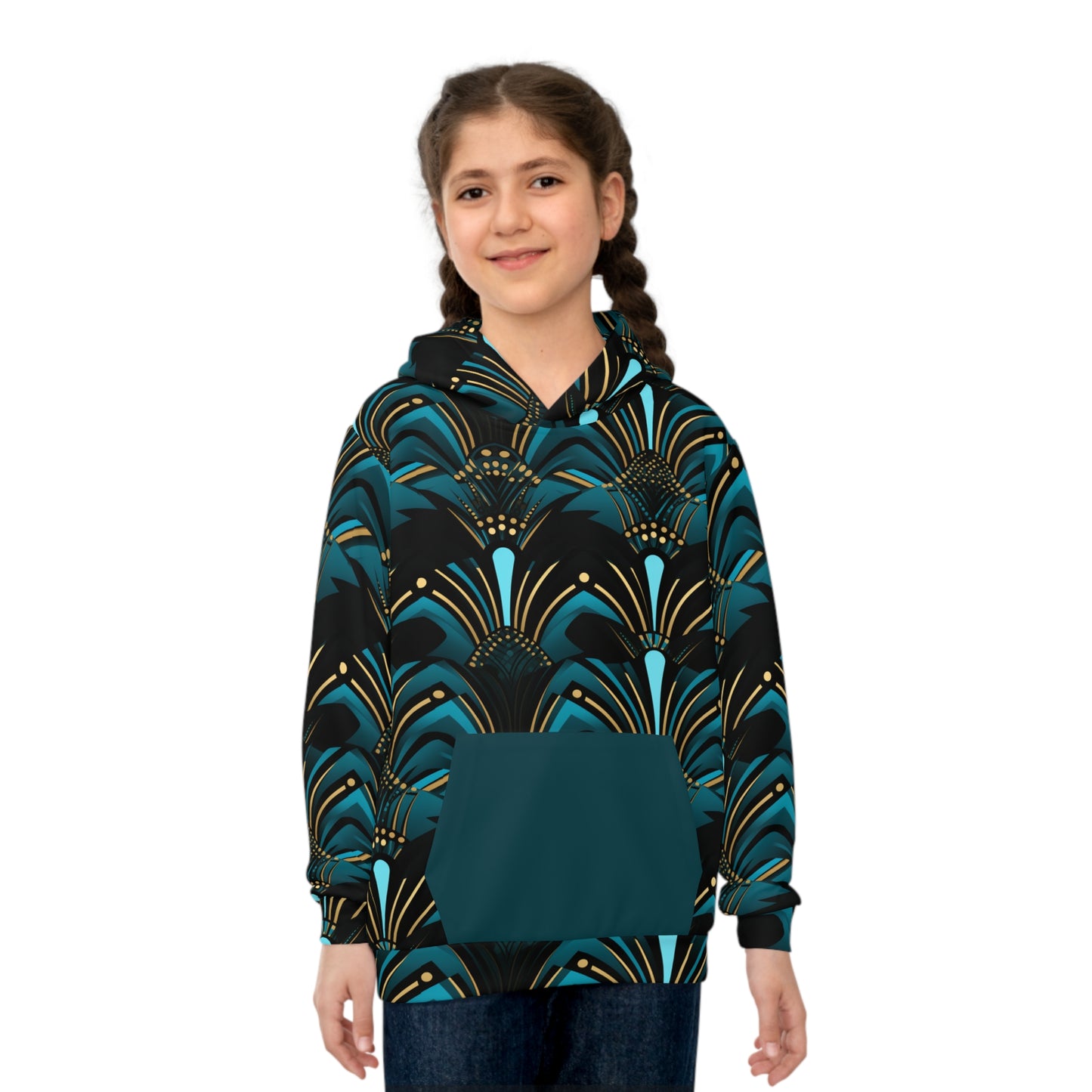 Children's African Ankara Print Hoodie, Zanzibar Blue & Ebony Black Children's Sweater