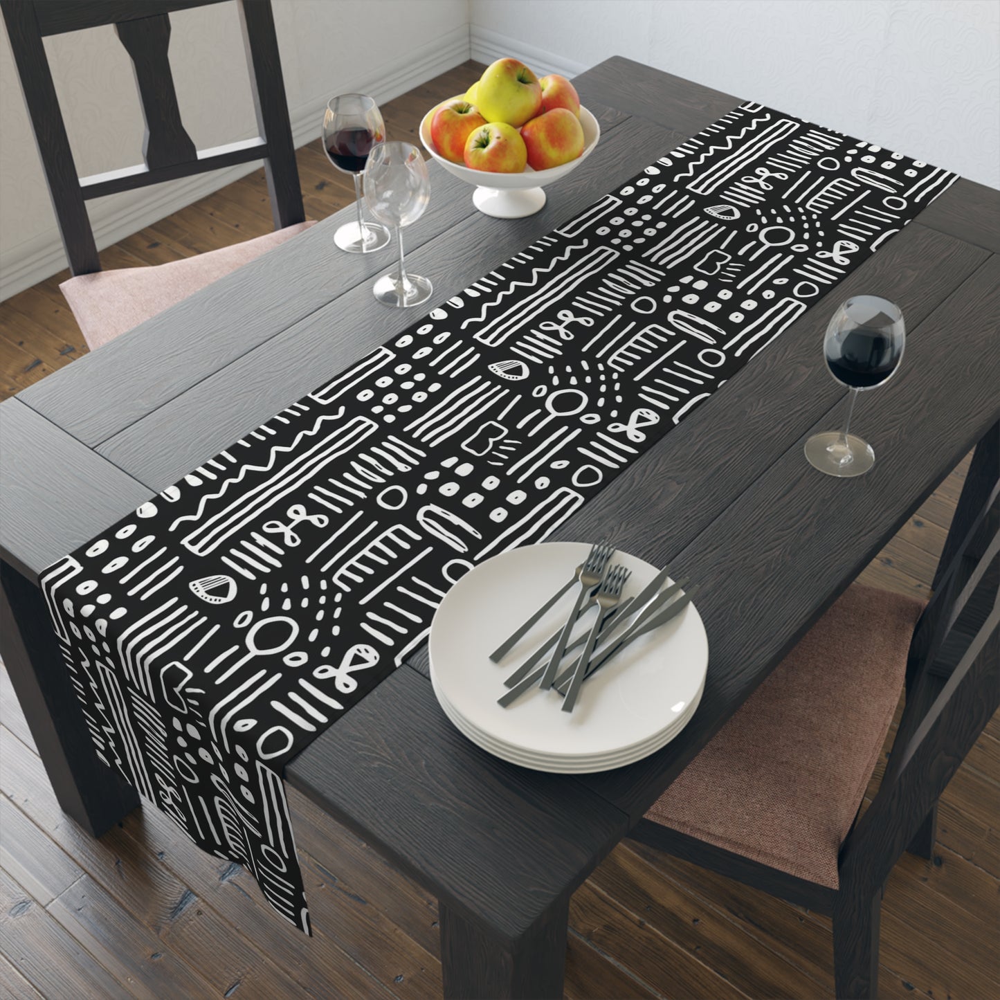 Black & White African Mud Cloth Print Table Runner