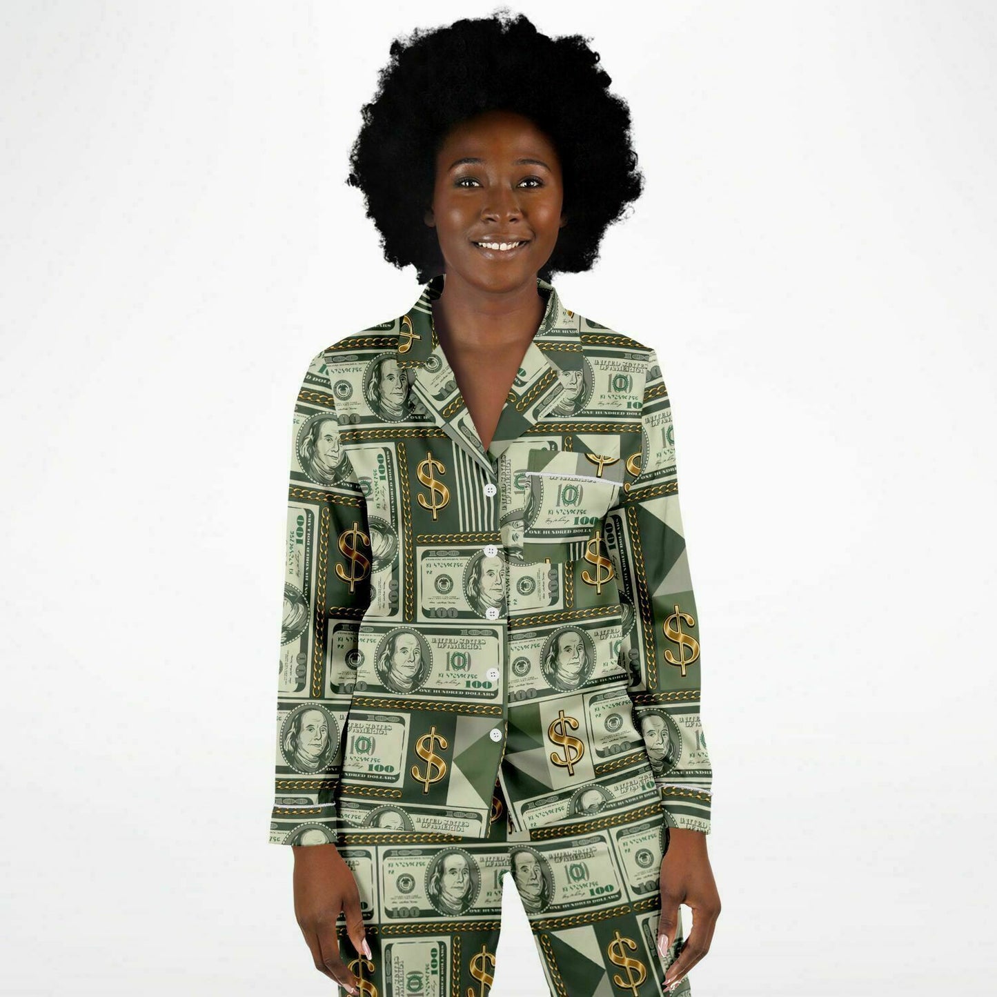 Money Manifestation Satin Luxury Pajamas for Women< Money Print Women's Loungewear