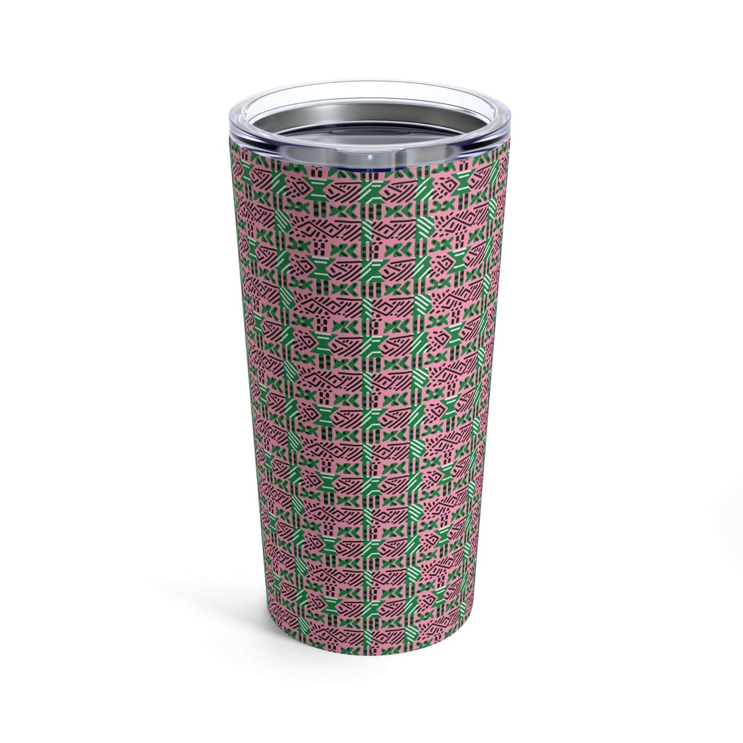 AKA Sorority Inspired 20oz Stainless Steel Travel Tumbler,  Pink & Green Pattern Insulated Reusable Cup