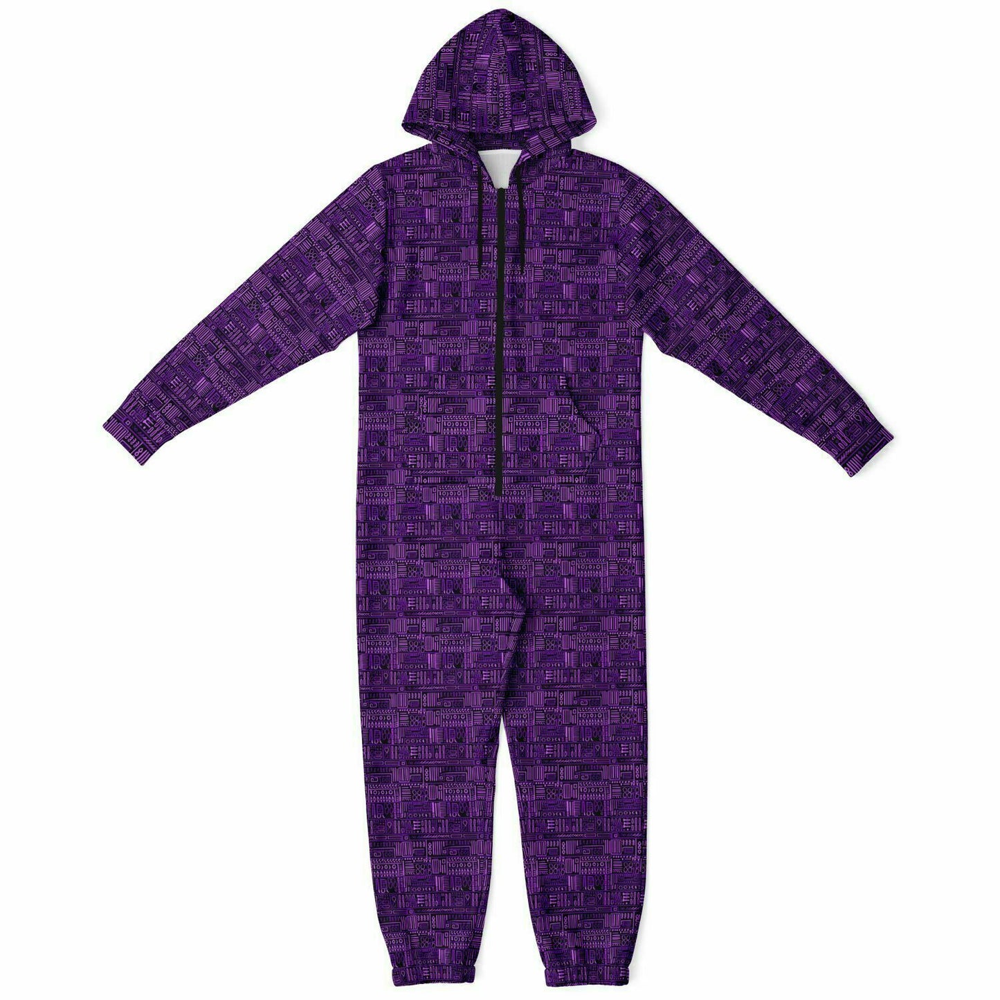 Purple Bogolan African Print Unisex Adult Jumpsuit | Adult AfricanPrint Onesie | Plus Size Mud Cloth Jumpsuit - Ships Free