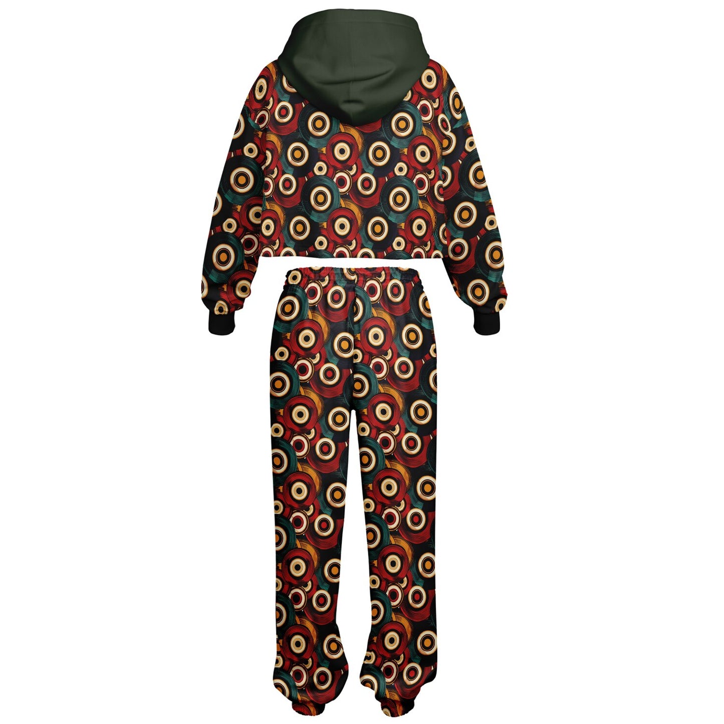 African Ankara-Inspired Geometric Dance Hoodie & Sweatpants Set, Fall Tones Urban Streetwear for Women