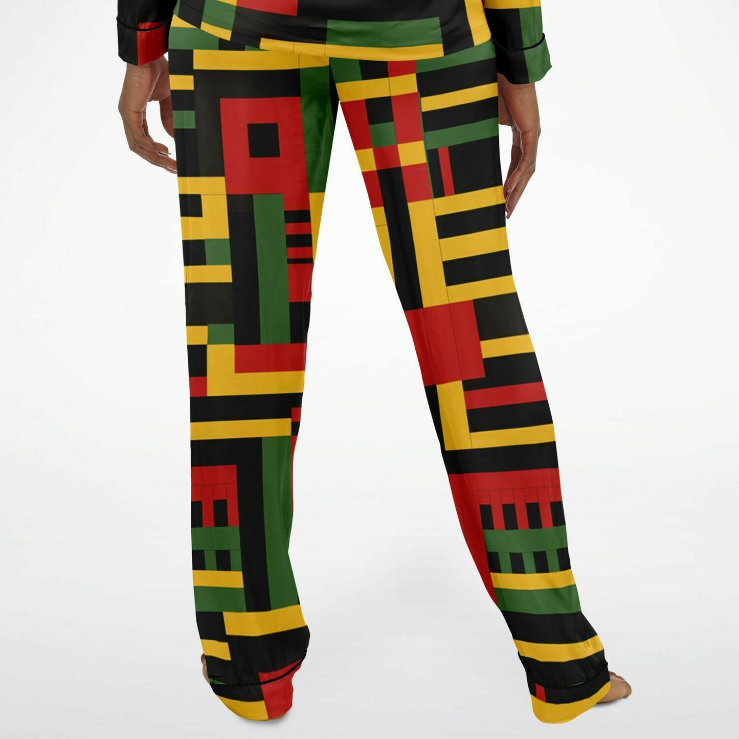 Women's African Kente Cloth Print Satin Pajama Set - Luxurious & Comfortable Nightwear