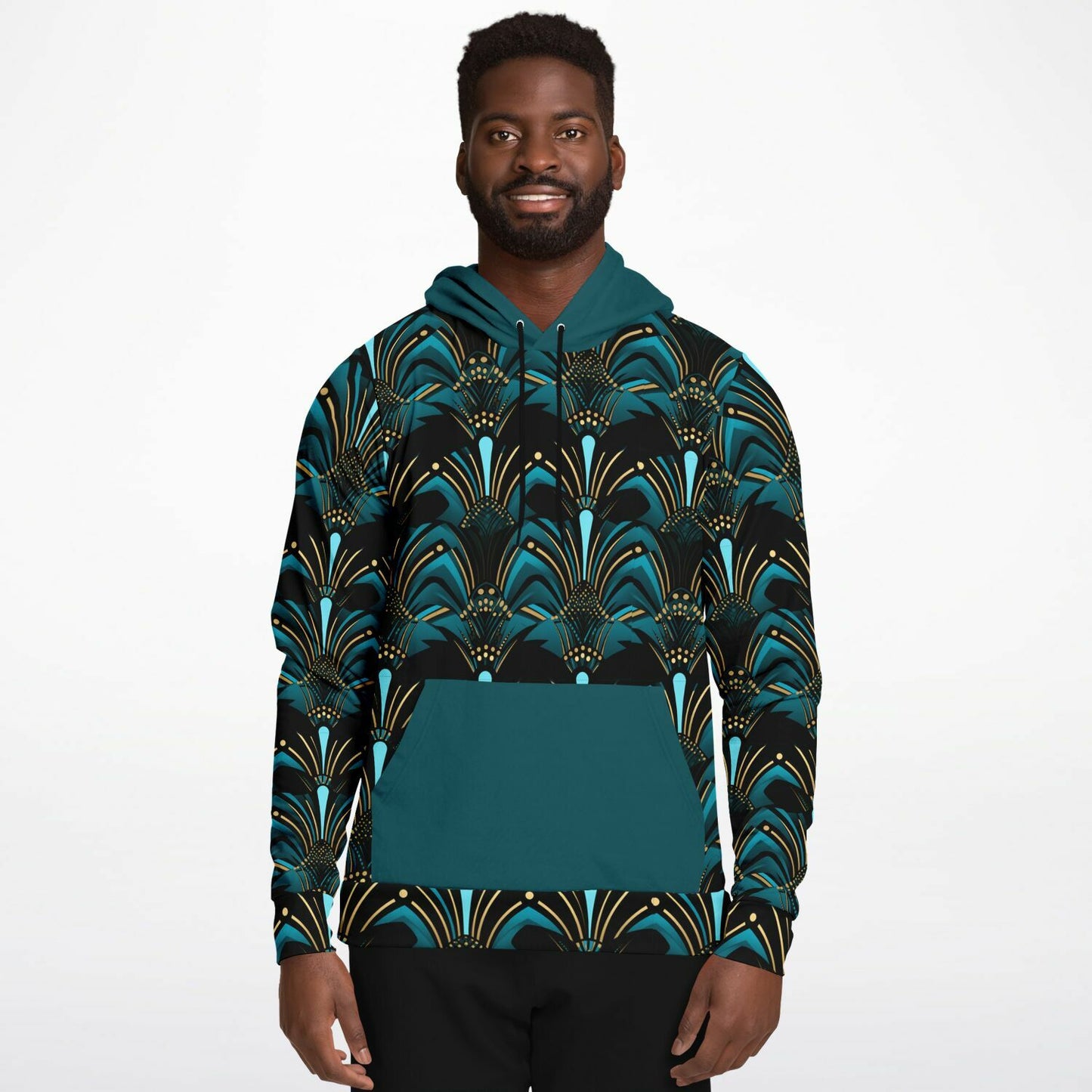 Zanzibar Blue & Ebony Black African Print Unisex Hoodie