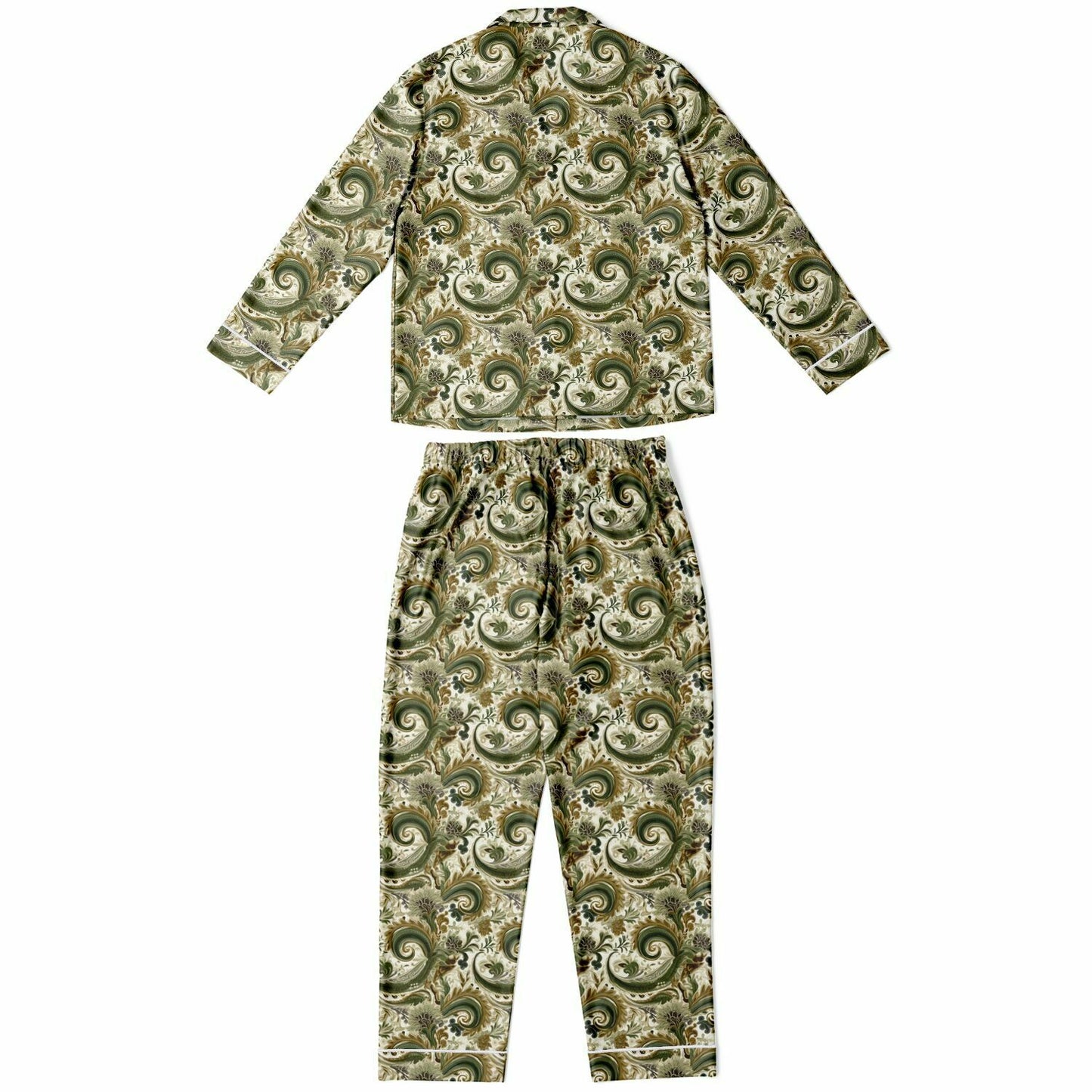 Green & Tan Paisley Print Women's Satin Pajama Set | Green Bandana Print Loungewear | Paisley Print Luxury Night Wear