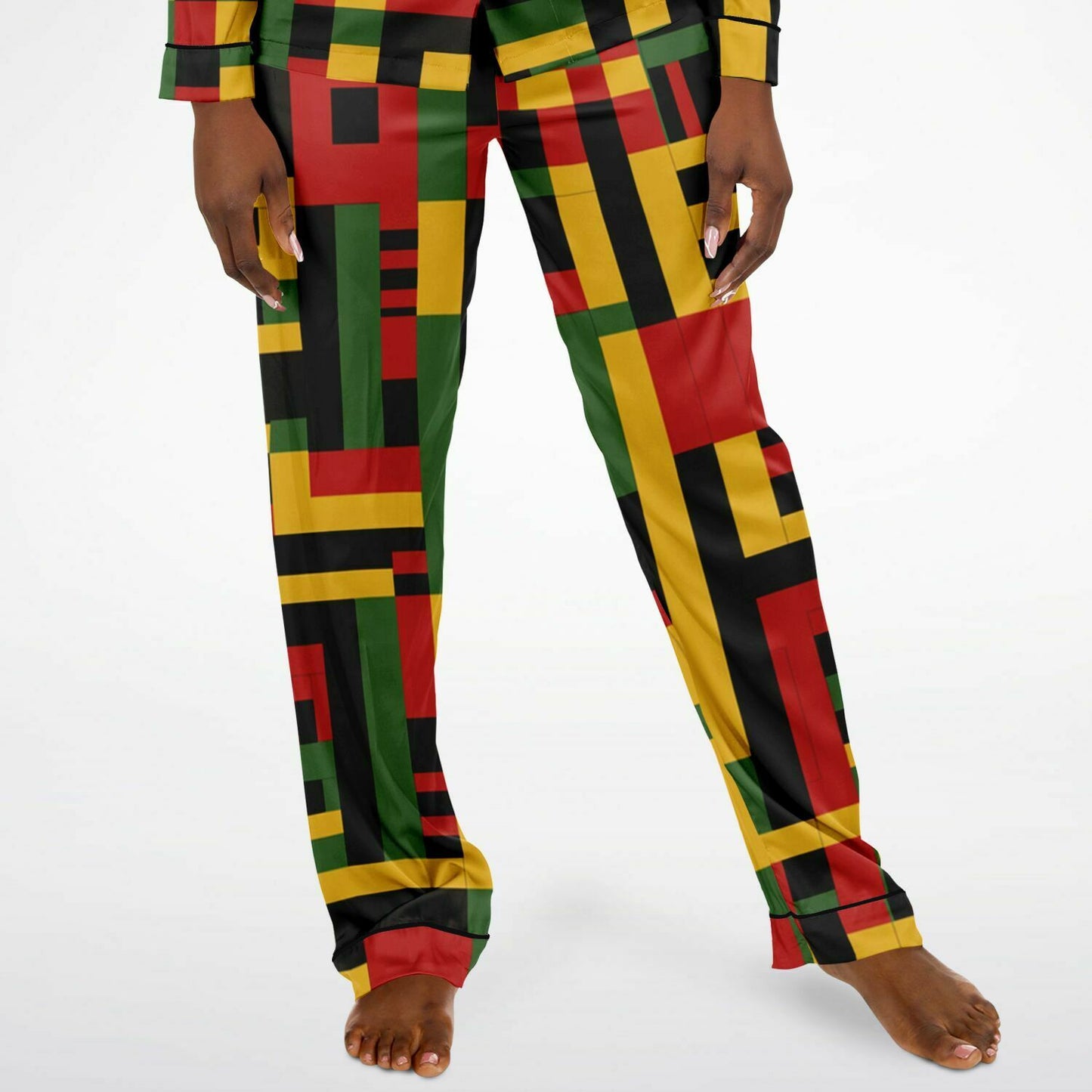 Women's African Kente Cloth Print Satin Pajama Set - Luxurious & Comfortable Nightwear