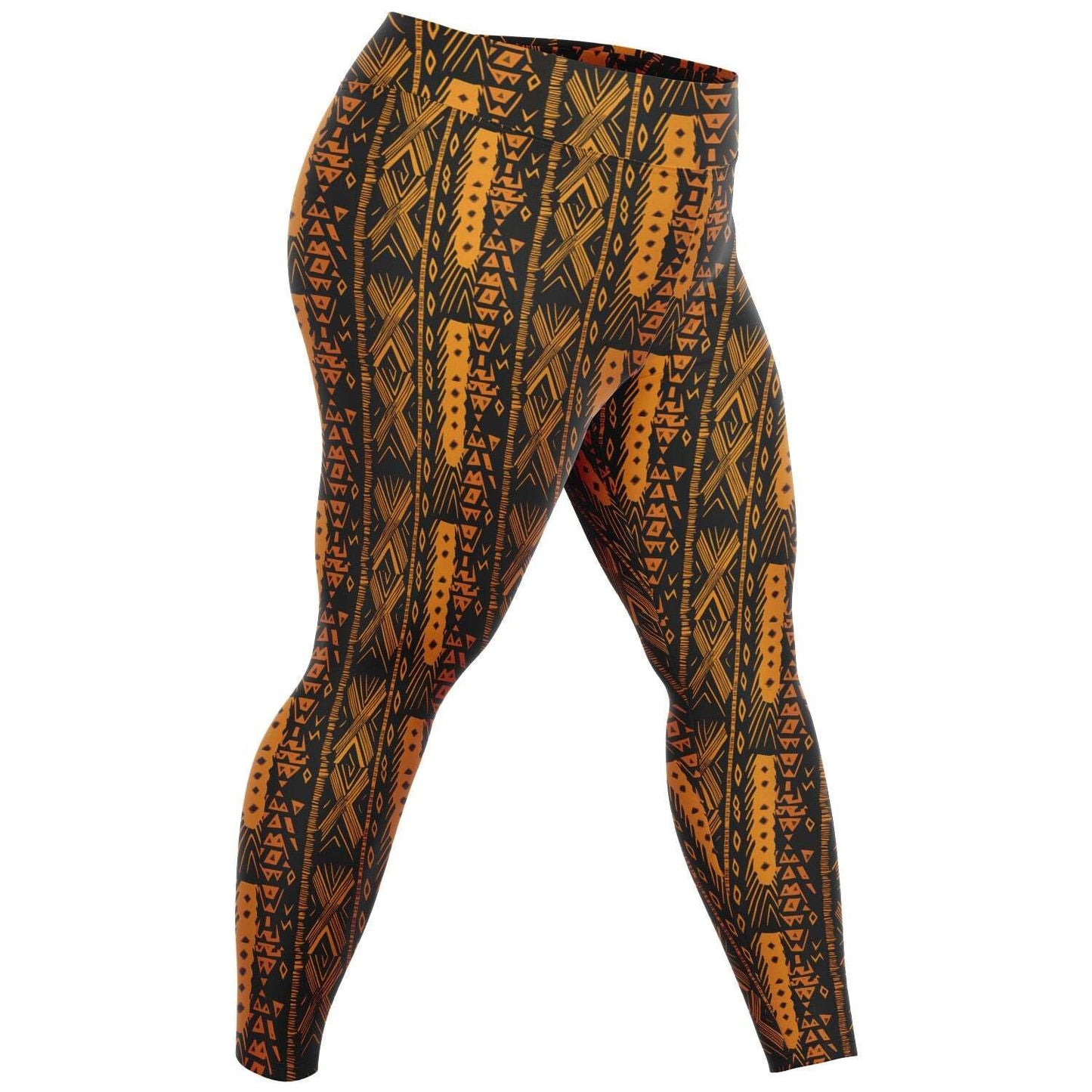 African Triable Print Plus Size 2XL - 6XL Leggings, Orange African Print Workout Gear