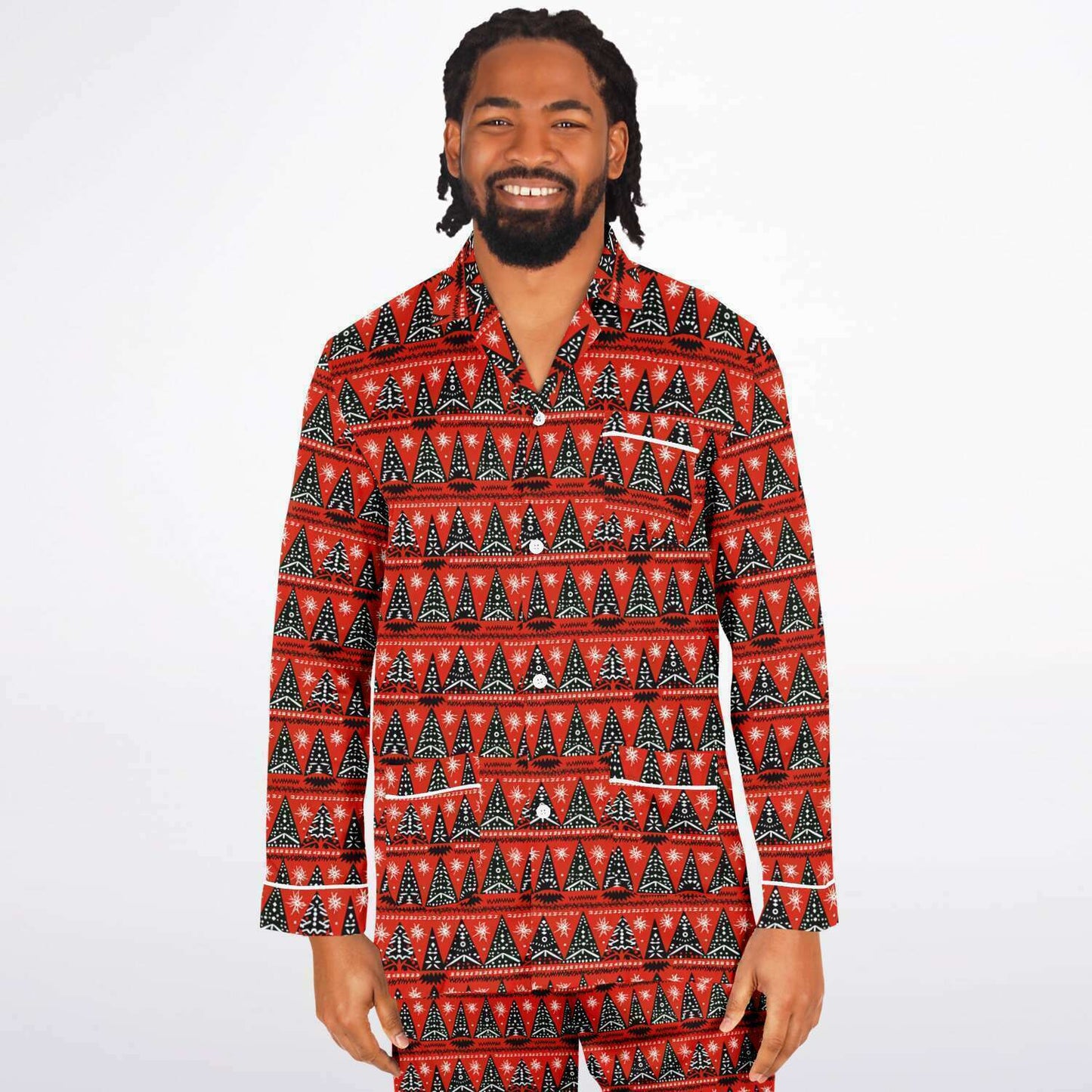 Men's African Print Christmas Tree Satin Pajama Set | African Print Luxury Sleepwear |  Holiday Men's Pajama Set - Ships Free