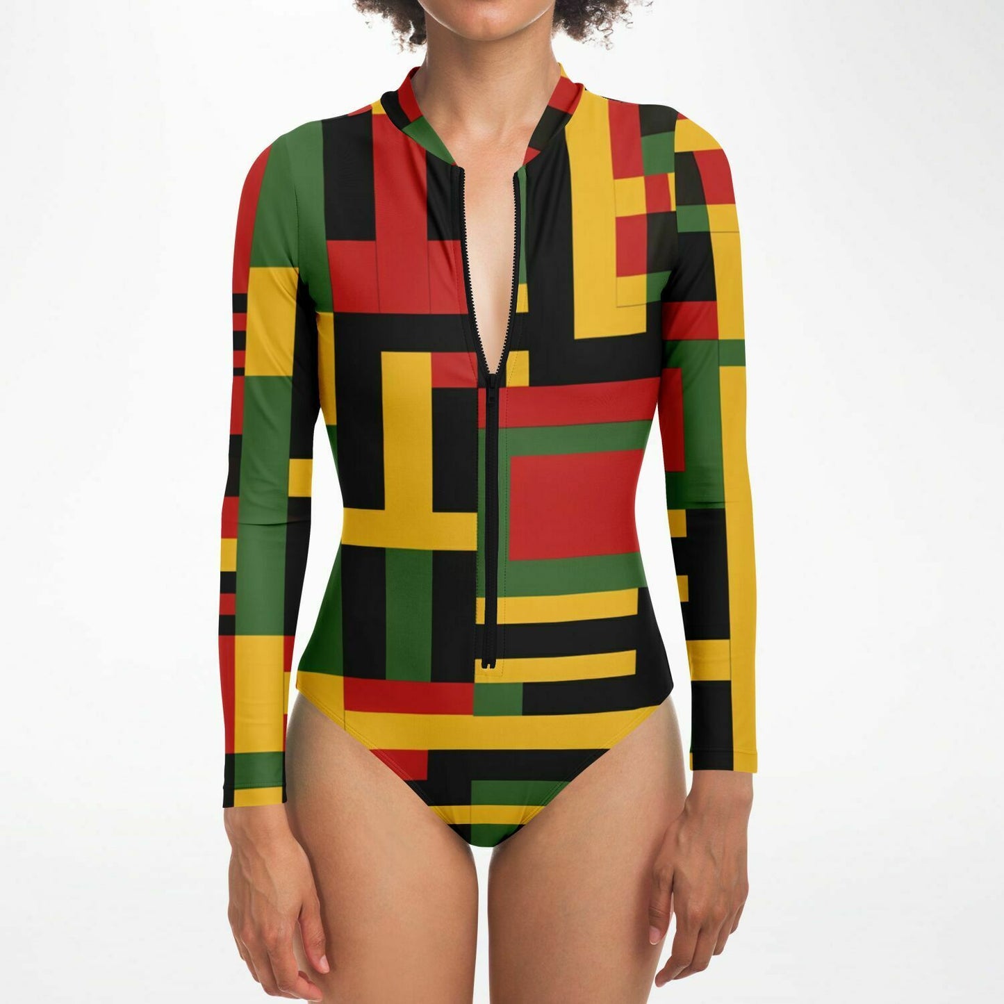 African Kente Print Women's Long Sleeve Bodysuit , African Wax Print Women's Fashion