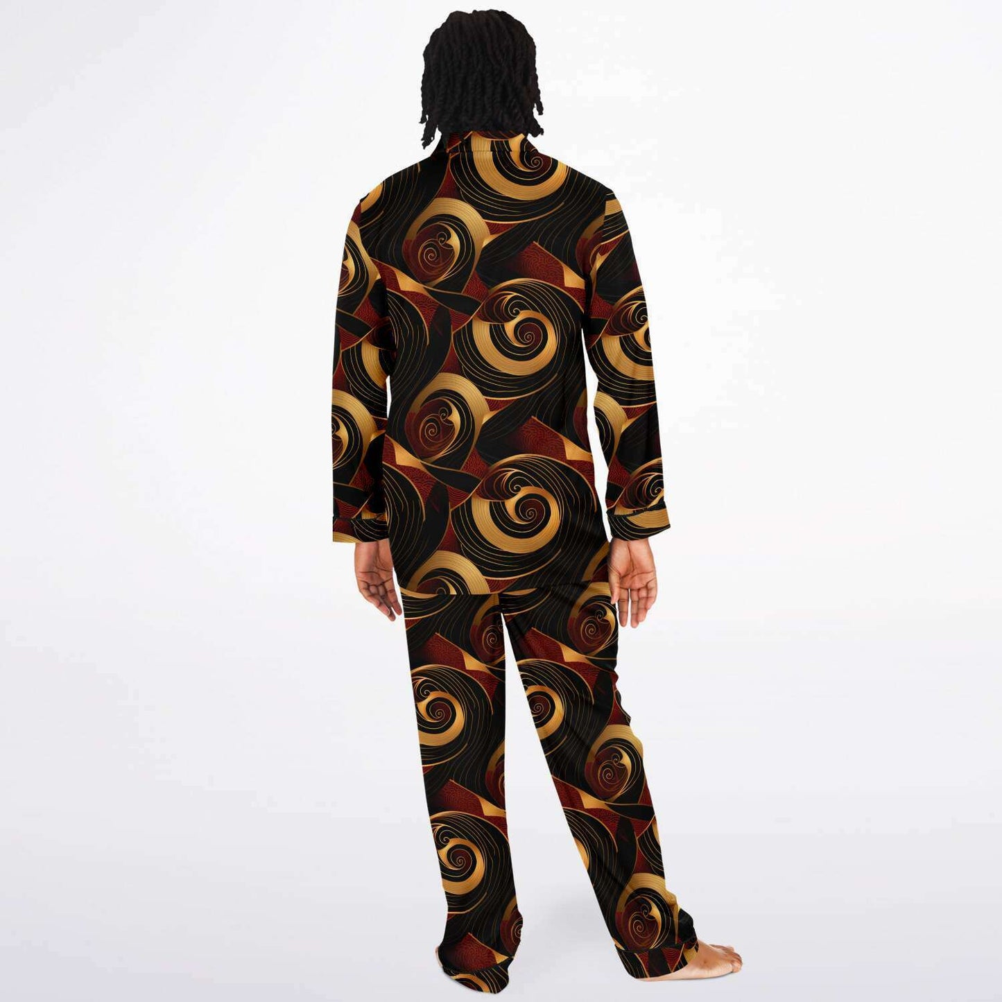 Crimson & Gold Mens African Ankara Print Satin Pajama Set