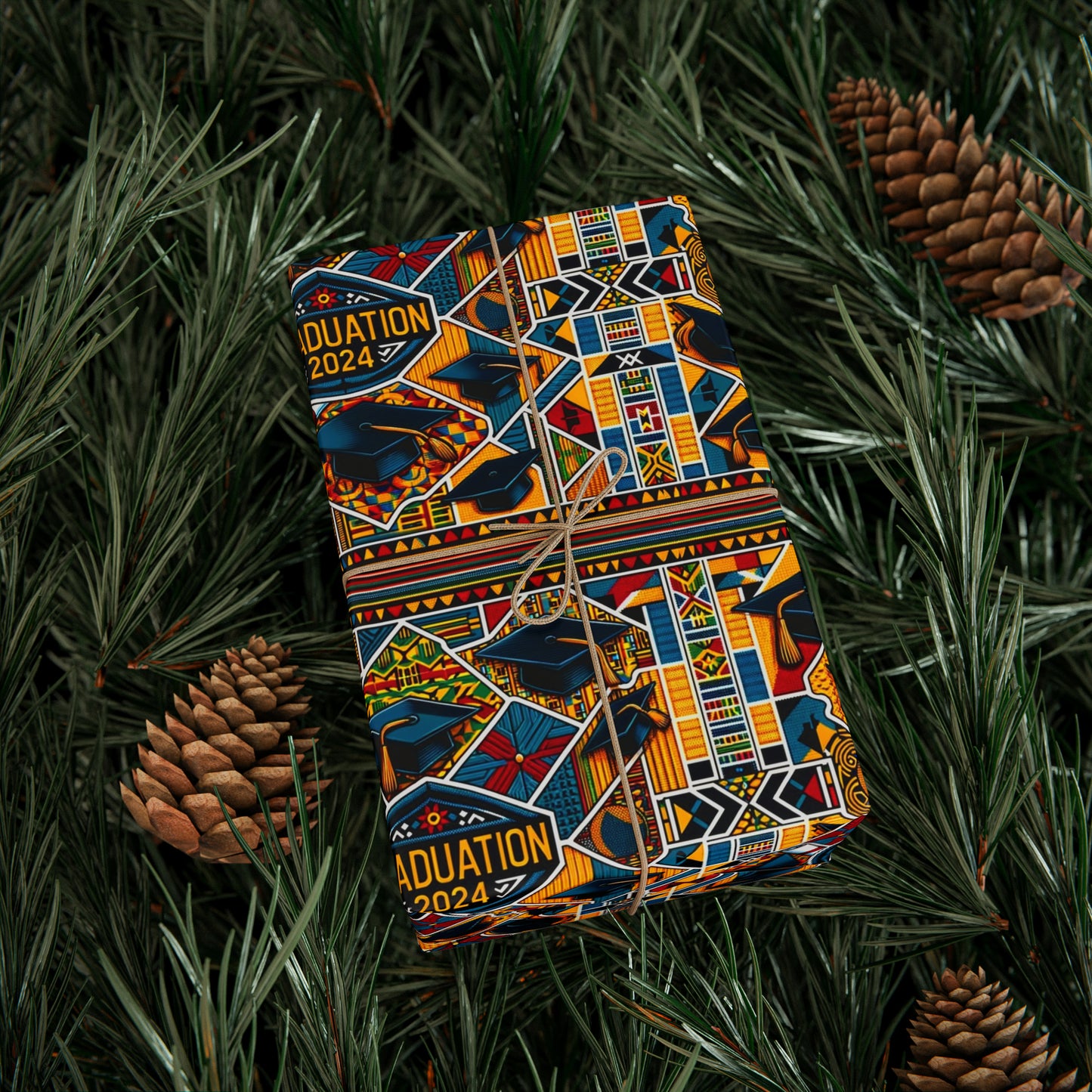 Kente Cloth Print Graduation 2024 Wrapping Paper, Congrats Graduate Gift Wrap