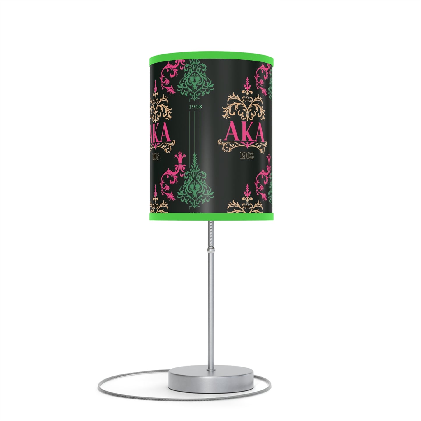 AKA Sorority Pink & Green Table Lamp, Steel Base, High-Res Shade, Dorm Room Decor, Perfect AKA Housewearming Gift, Pretty Girl Office Decor