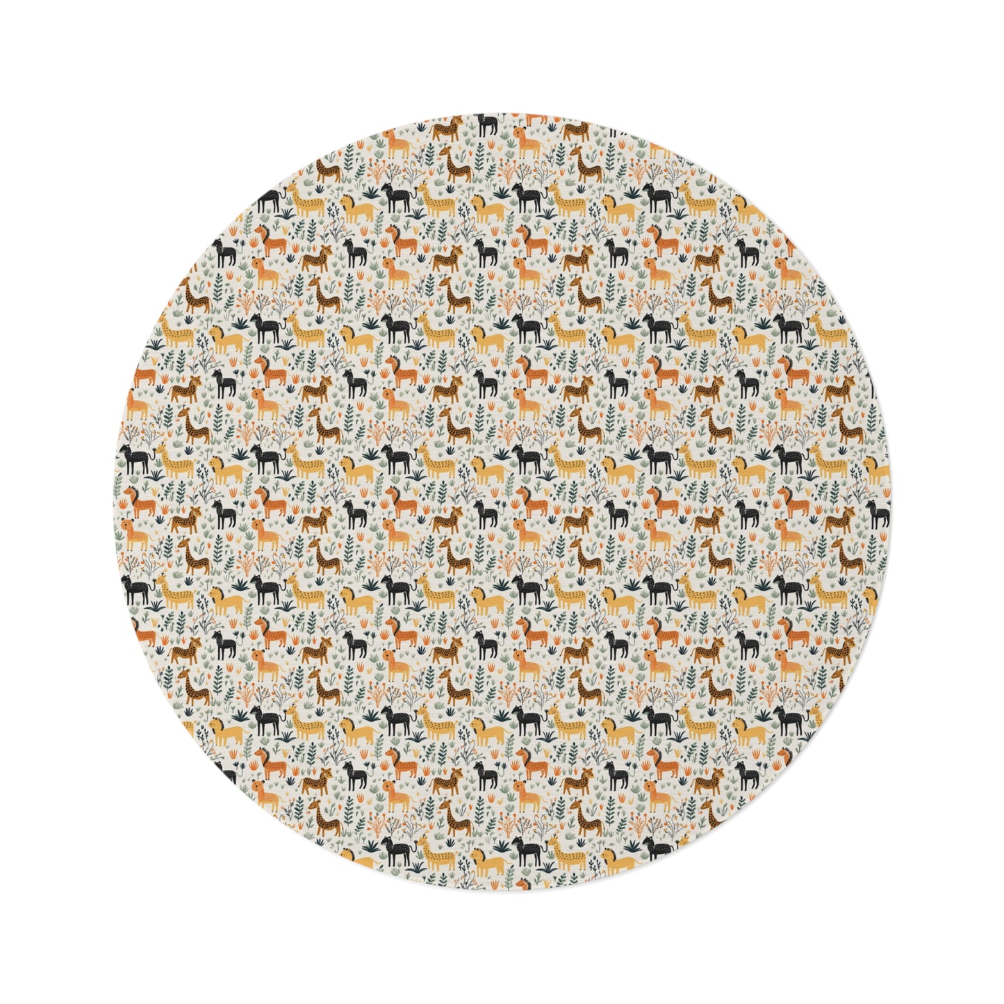 Safari Animal Themed 60" Round Chenille Rug, Kids Jungle Print Room Decor