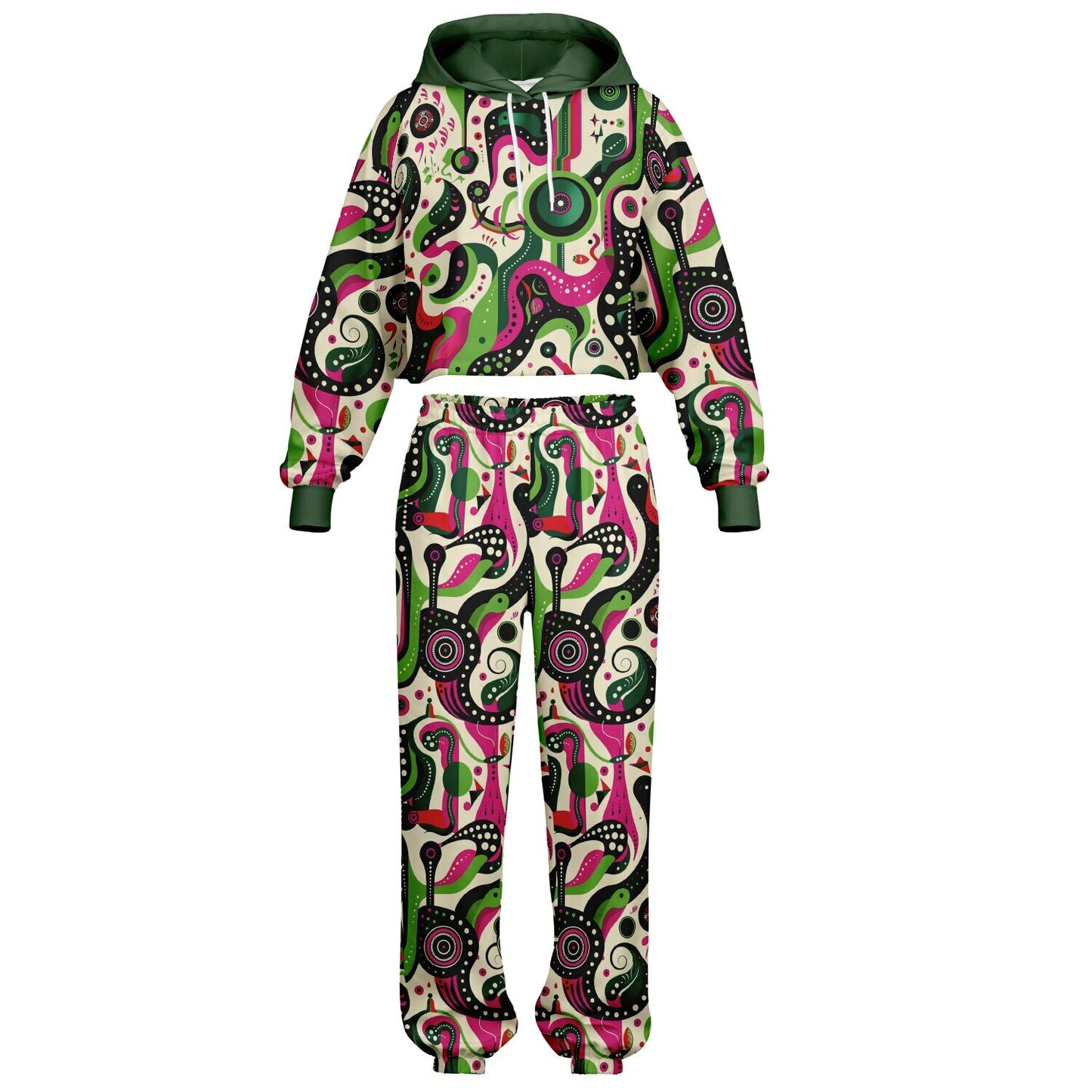 Women's Psychedelic Pop Art Fashion Dance Hoodie & Sweatpants Set, Bold Abstract Design