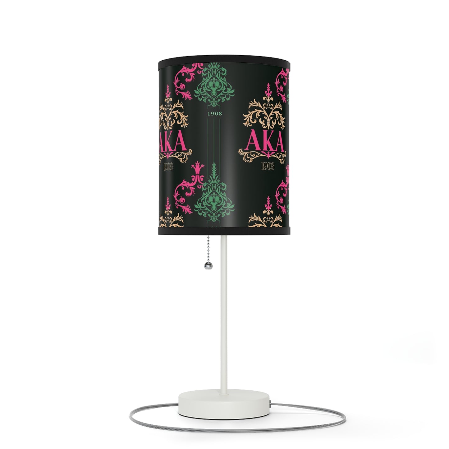 AKA Sorority Pink & Green Table Lamp, Steel Base, High-Res Shade, Dorm Room Decor, Perfect AKA Housewearming Gift, Pretty Girl Office Decor