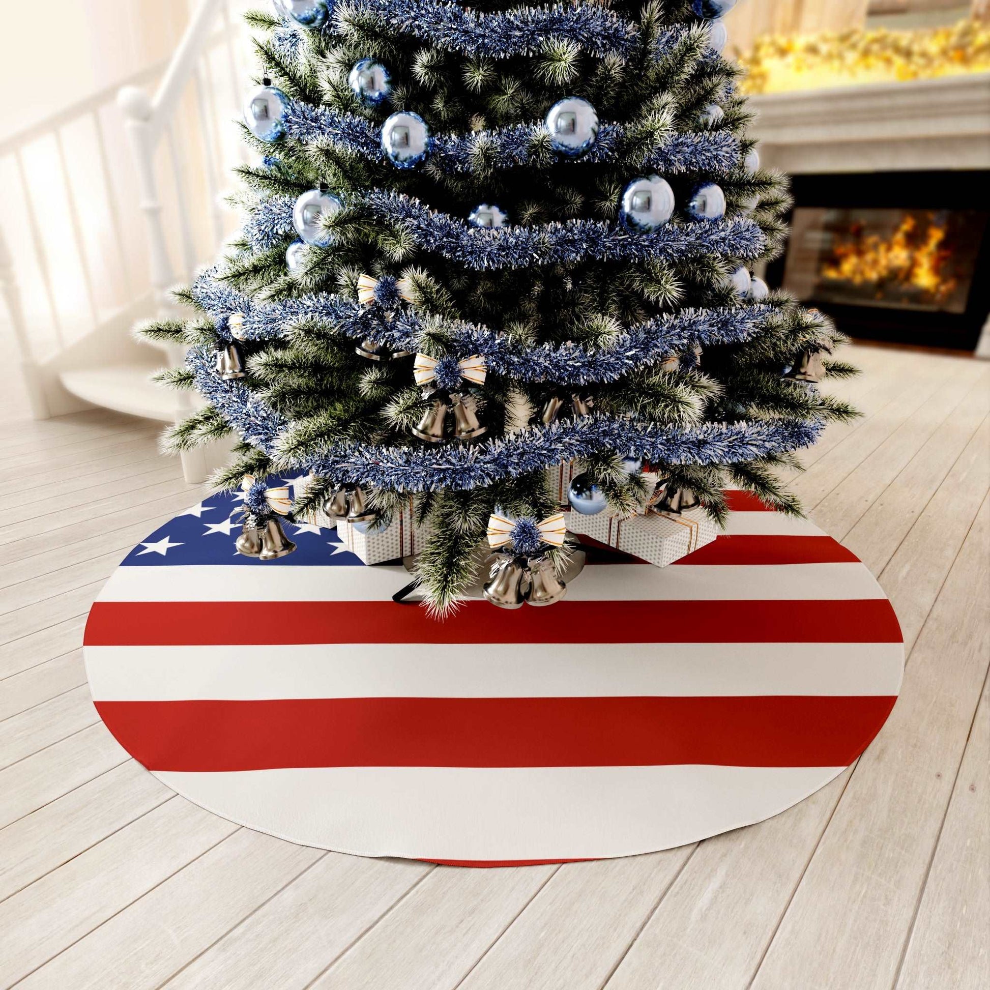 American Flag Holiday Decor, American Flag Tree Skirt, Red White and Blue Holiday Decor