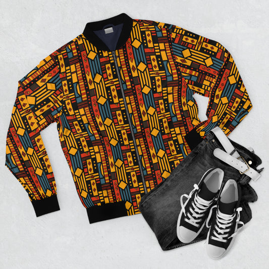 Retro Style African Print Men's Bomber Jacket, African Luxury Mens Fall Cozy Jacket