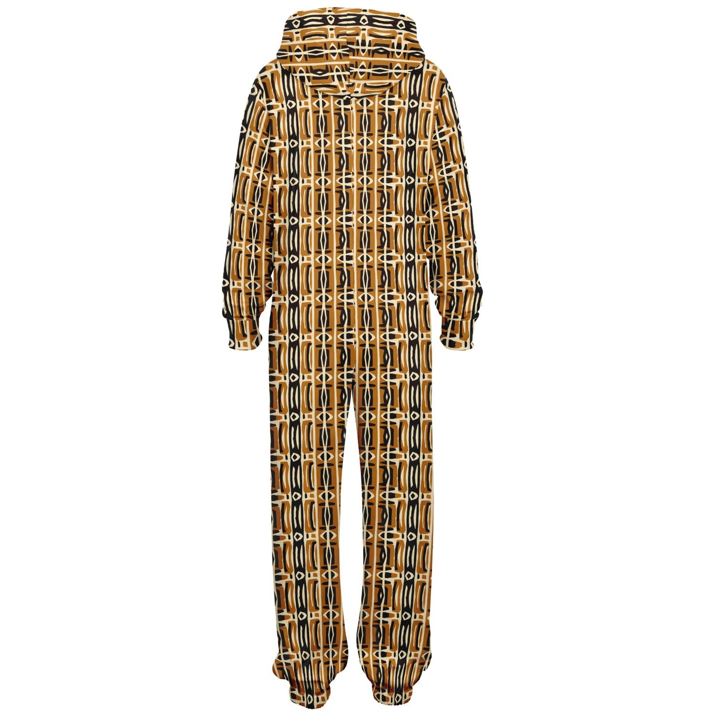 Brown and Cream African Mud Cloth Print Unisex Adult Jumpsuit | Adult African Print  Onesie | Plus Size Jumpsuit