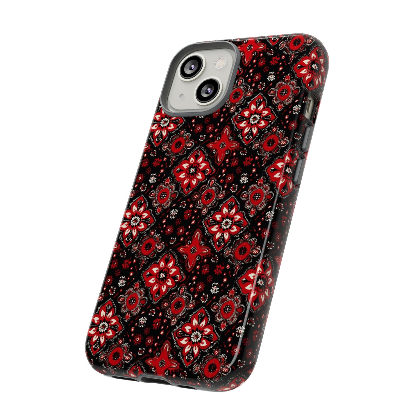 Rusticcore Red Paisley Print Tough Phone Case, Red Black Bandana Print Phone Case