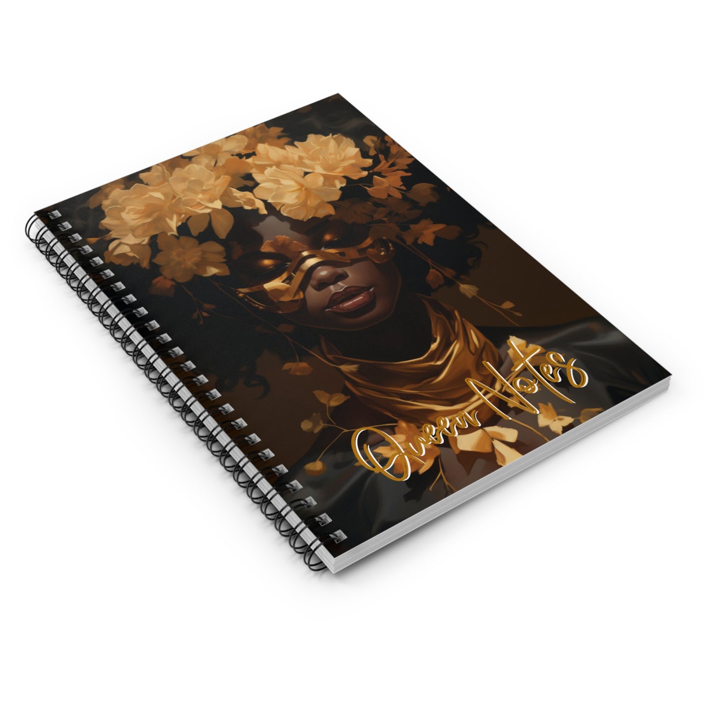 Black Woman Artgerm Style Art Spiral Notebook, Black Woman Art in Gold Notebook