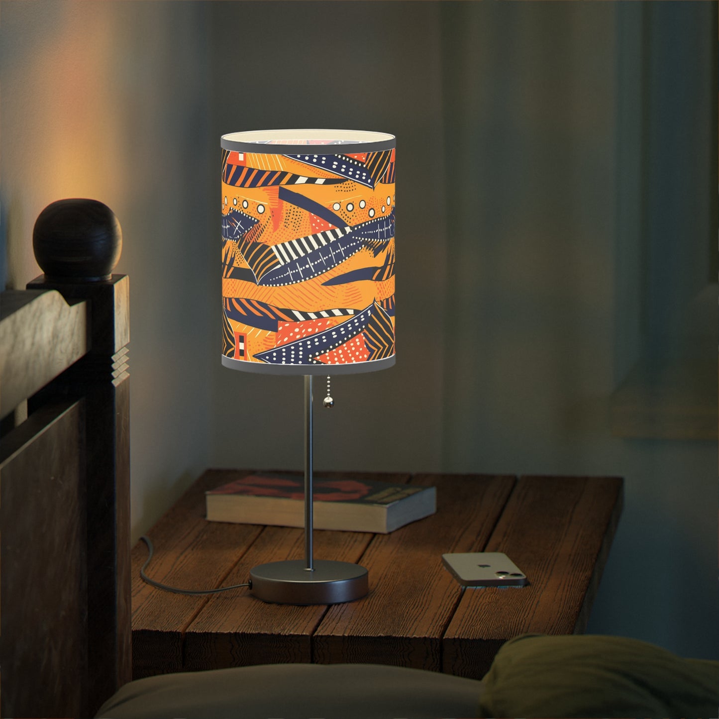 African Kente Print Table Lamp, Multicolor Mudcloth Design Lighting