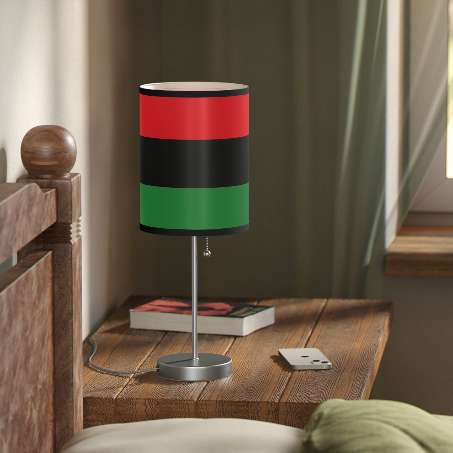 Red Black and Green Pan African Flag Lamp on a Stand, US|CA plug