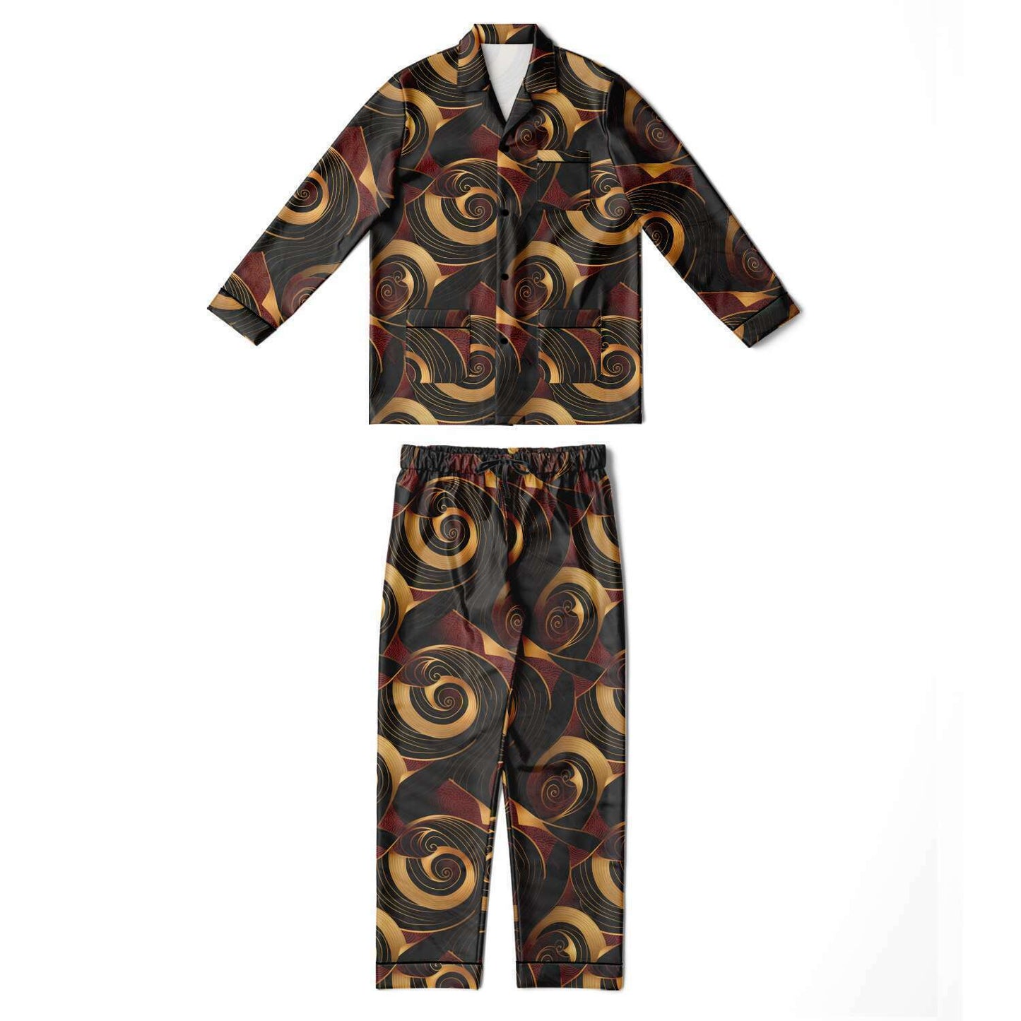 Crimson & Gold Mens African Ankara Print Satin Pajama Set