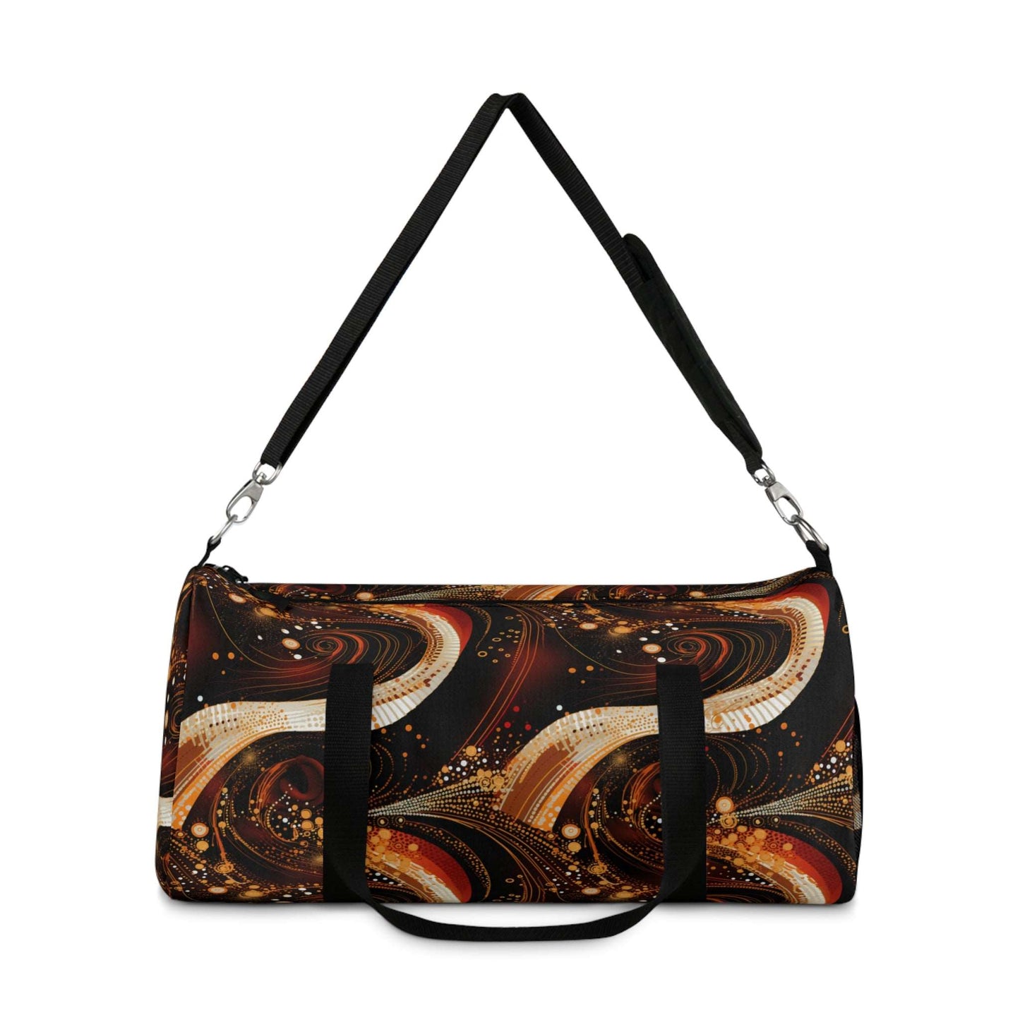 Black & Gold African Print Duffle Bag, Modern Abstract Pattern in Dark Orange and White Gym Bag