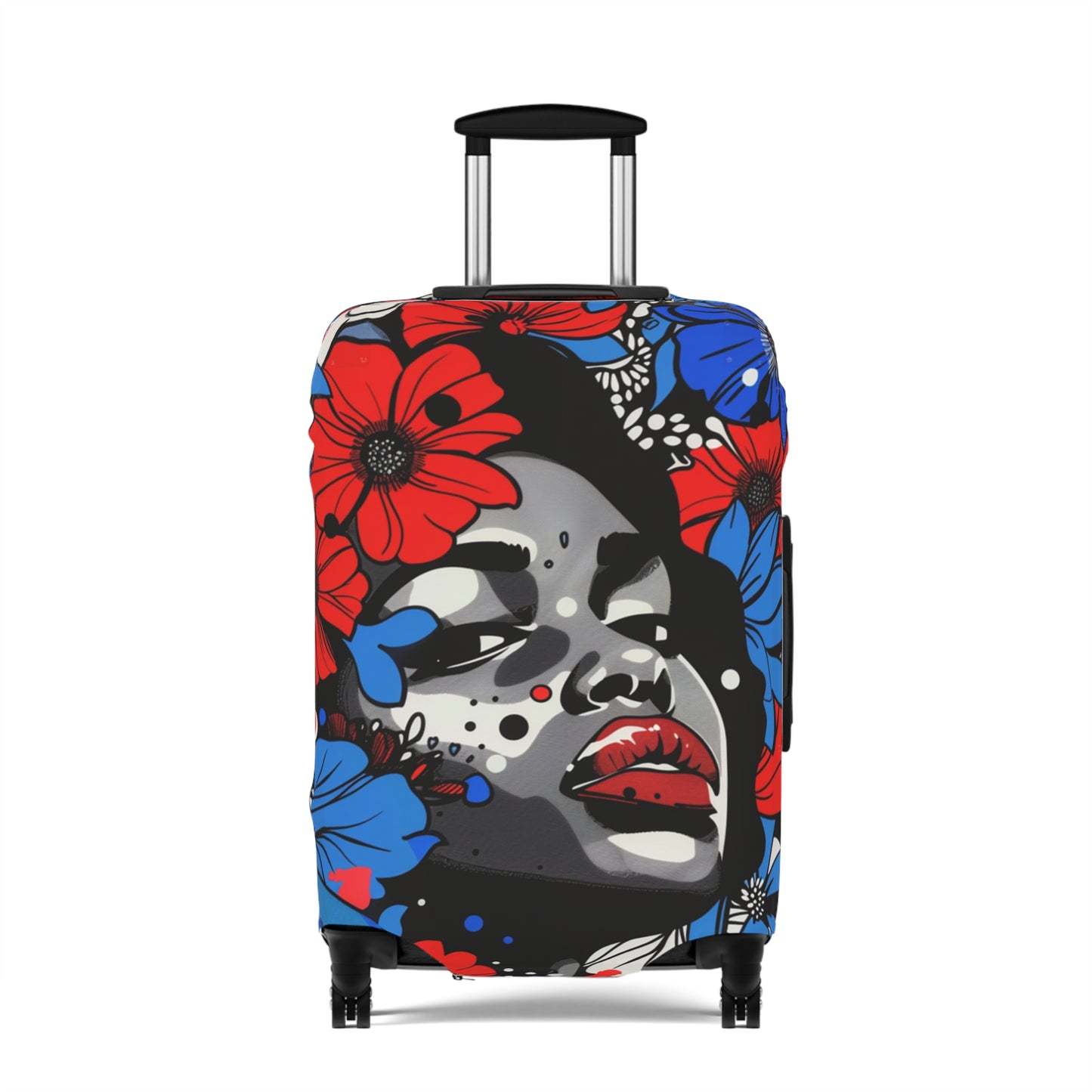 Afrocentric Floral Portrait Luggage Cover, Pop Art Streetwear Black Queen Suitcase Protector