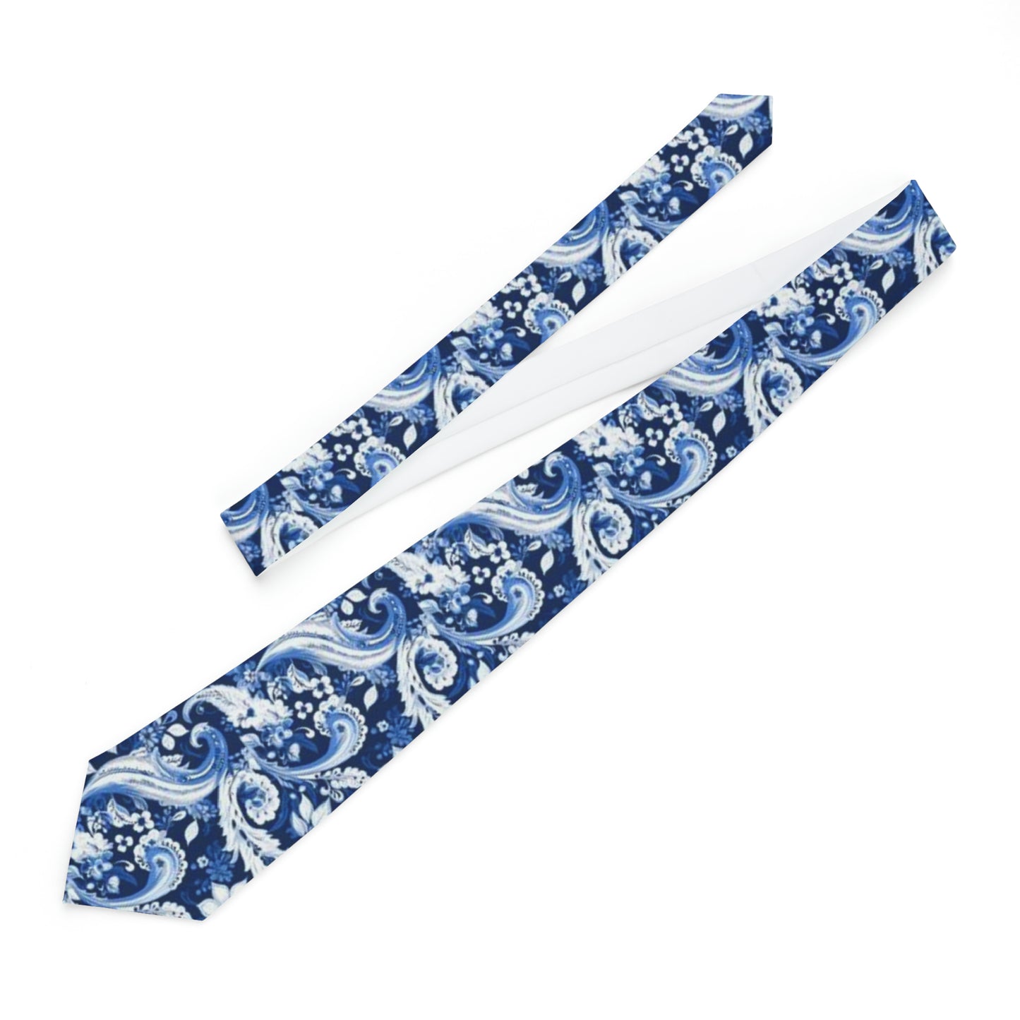 Blue & White Paisley Print Men's Tie, Blue Bandana Print Mens Fashion