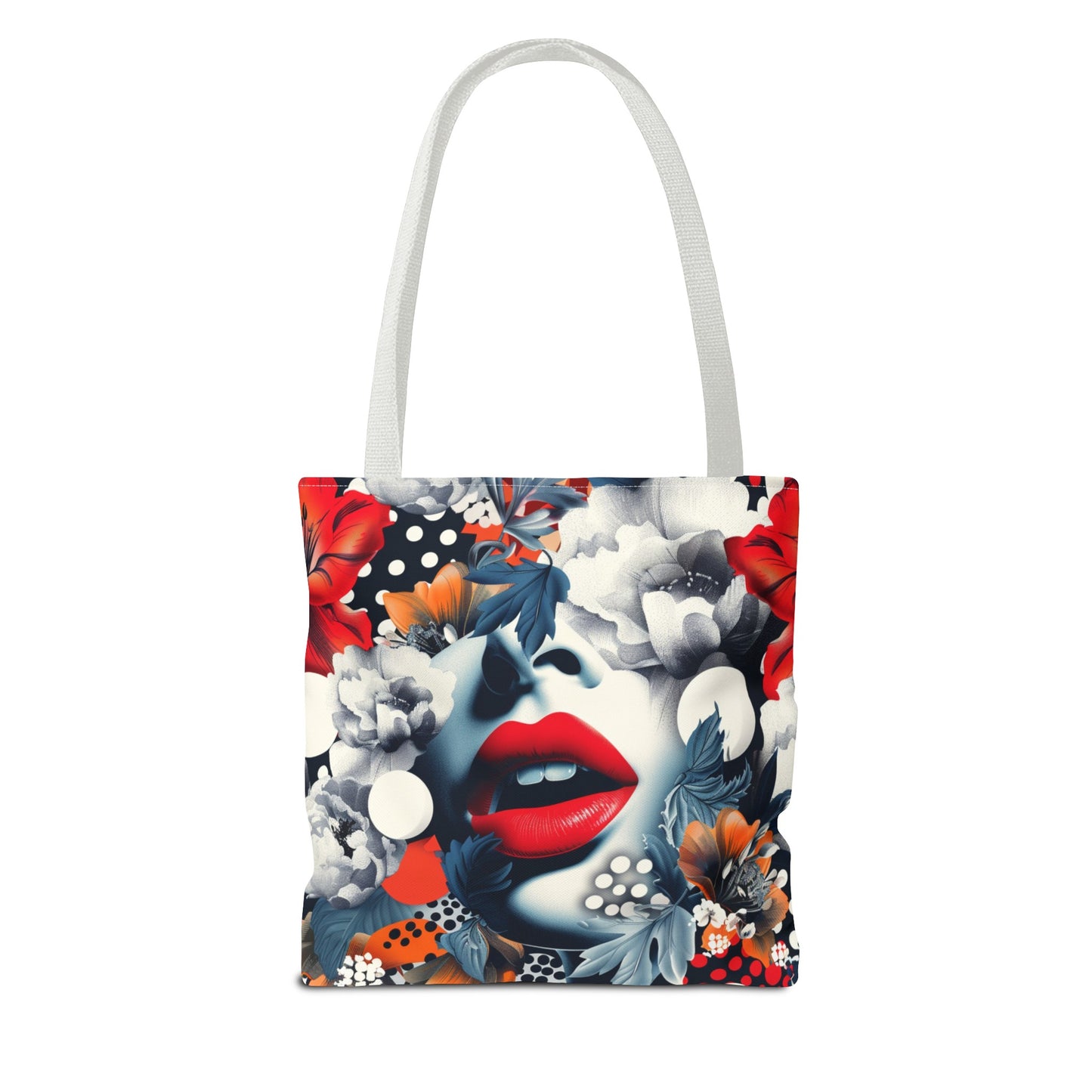 Artistic Floral High Fashion Tote Bag, Modern Polka Dot Carryall