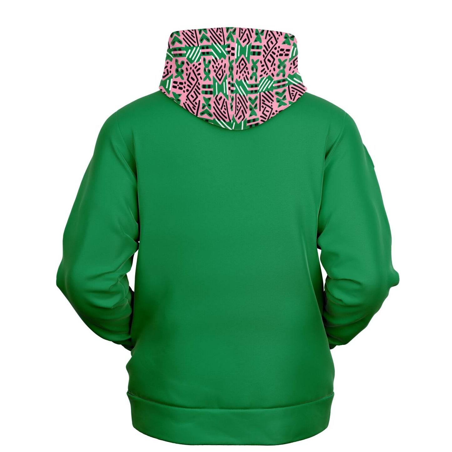 AKA Pink & Green Sorority Inspired African MudCloth Color Block Print Women's Athletic Hoodie, College Sorority Gift