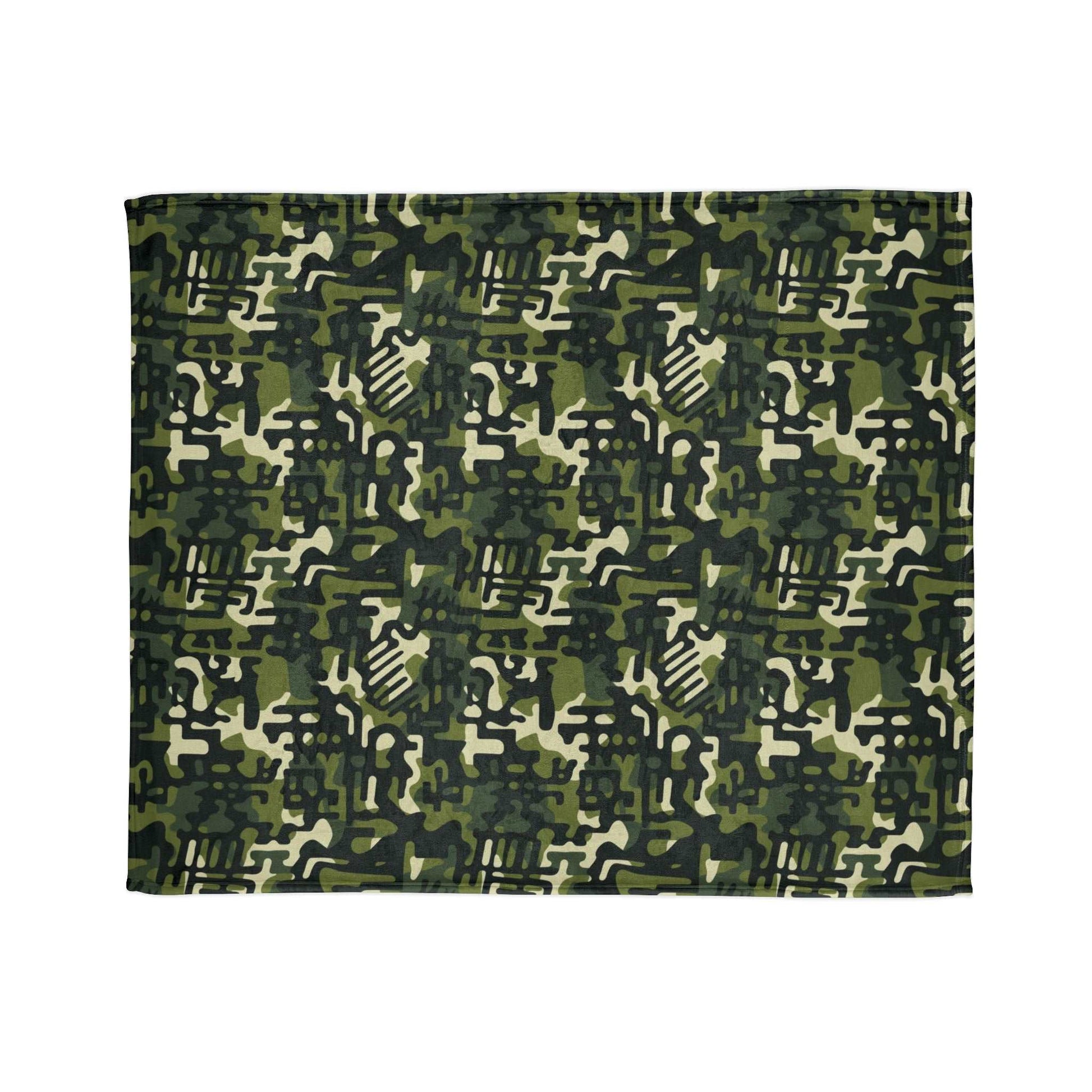 African MudCloth Meets Camouflage Throw Cover,  Green Camouflage African Print Bedroom Decor