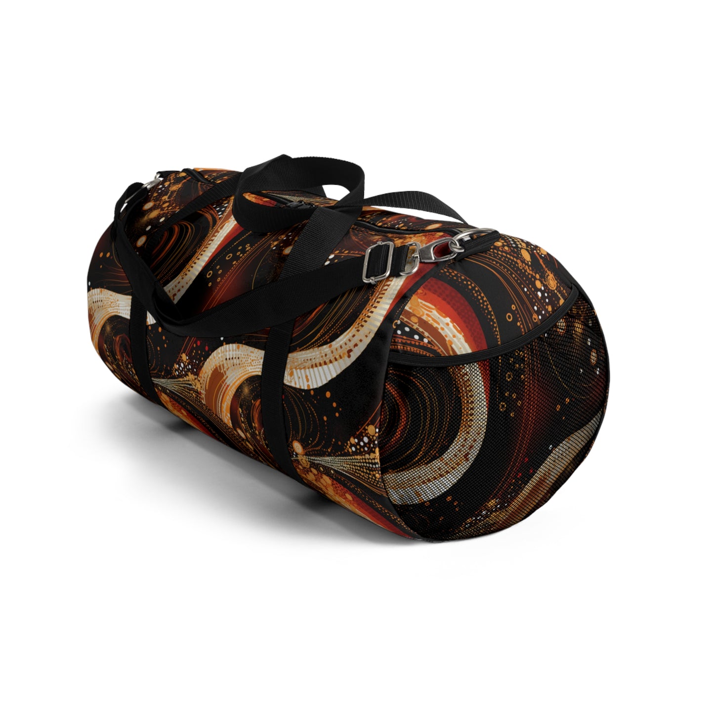 Black & Gold African Print Duffle Bag, Modern Abstract Pattern in Dark Orange and White Gym Bag