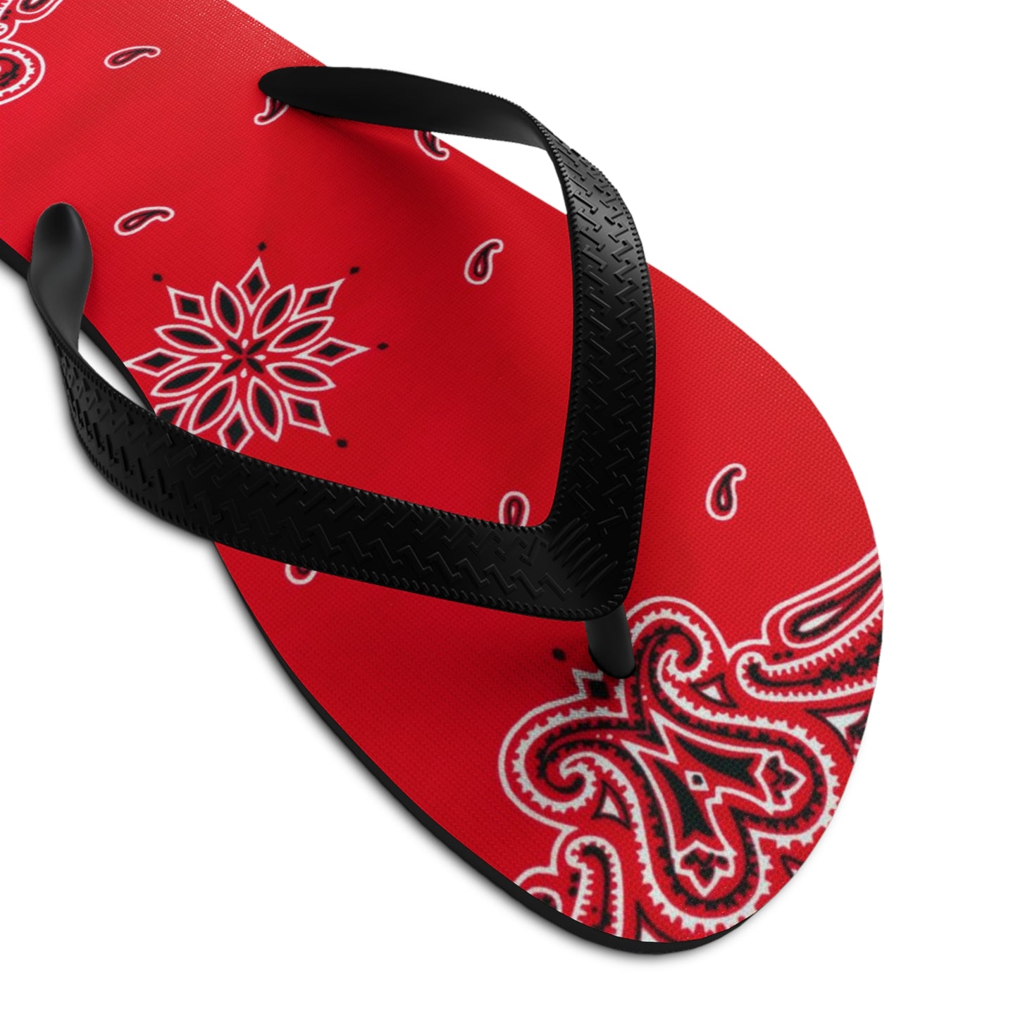 Vibrant Red Bandana Women Flip Flops, Paisley Print Sandals