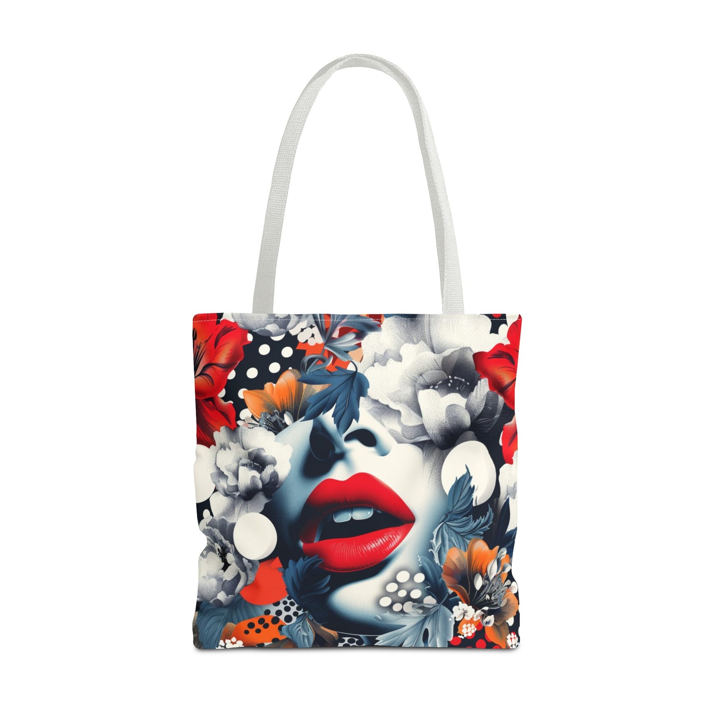 Artistic Floral High Fashion Tote Bag, Modern Polka Dot Carryall