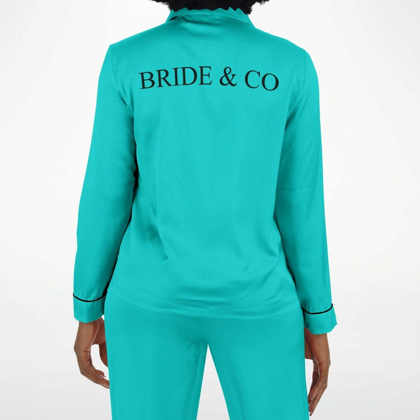 Tiffany Robins Egg Blue 'Bride & Co' Satin Pajama Set, Luxury Bridal Pajamas