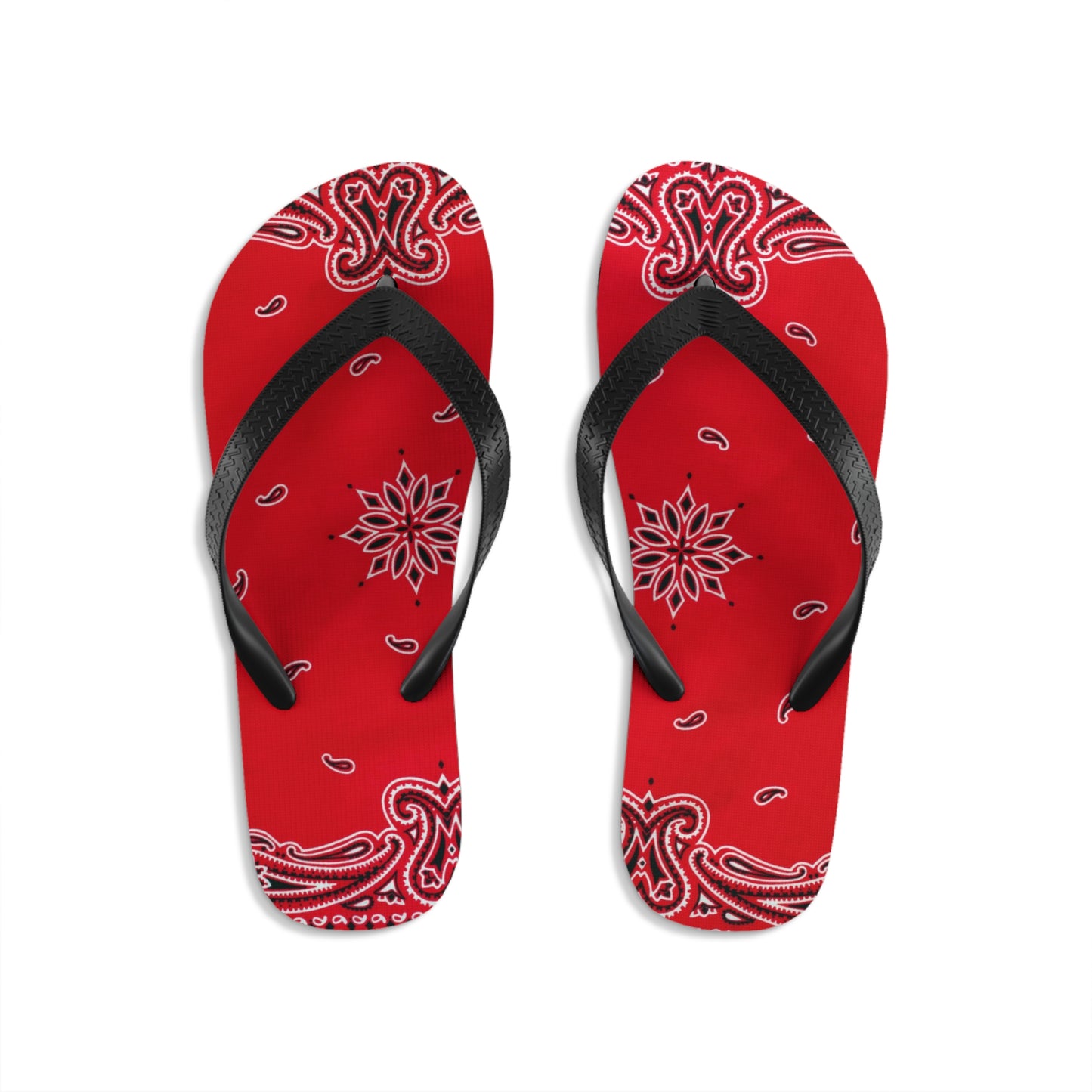 Vibrant Red Bandana Women Flip Flops, Paisley Print Sandals