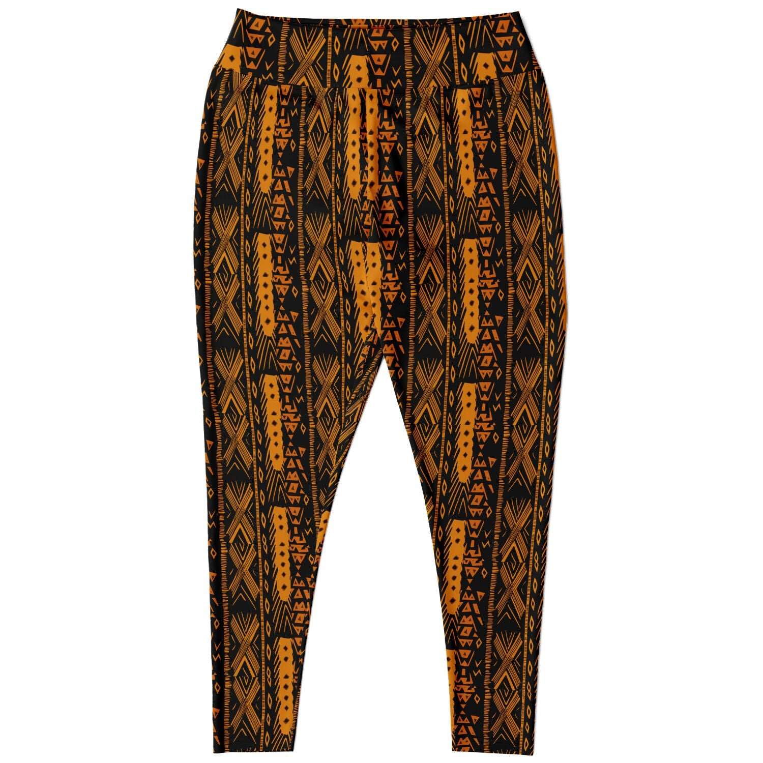 African Triable Print Plus Size 2XL - 6XL Leggings, Orange African Print Workout Gear