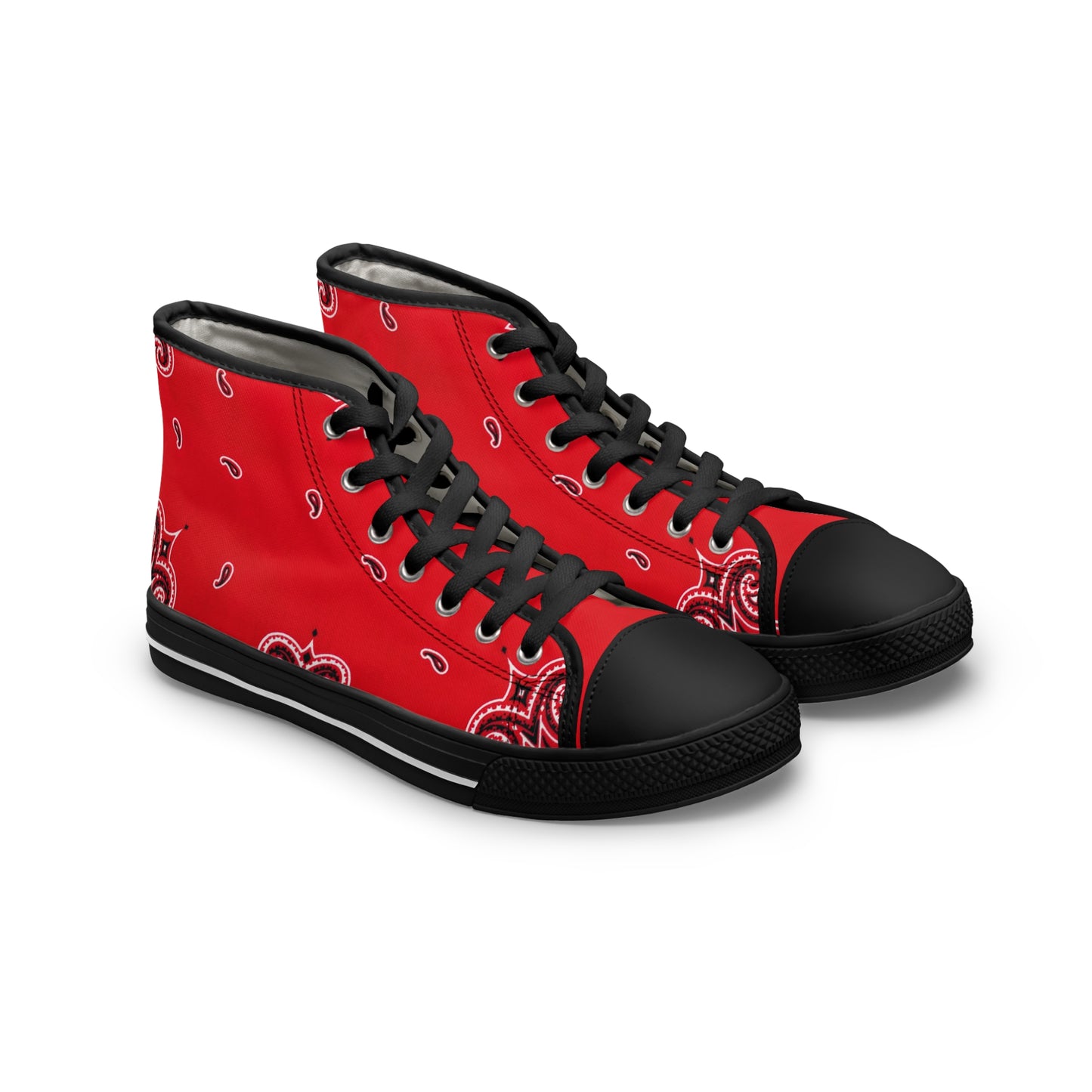 Red Bandana Paisley Print Women's High Top Sneakers