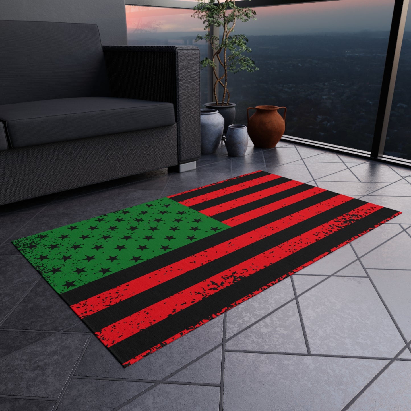 Pan-African Outdoor Rug, Cultural Themed Patio Rug, Red Black Green Flag Rug, Garvey Flag Home Decor, Pan-African American Flag Rug