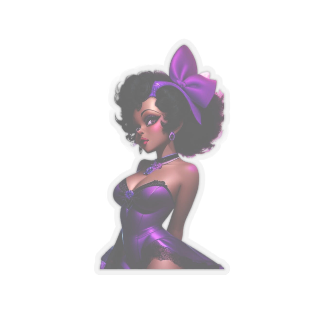 Black Woman Pin-Up Girl Sticker, Sexy Black Woman in Purple Lingerie Sticker