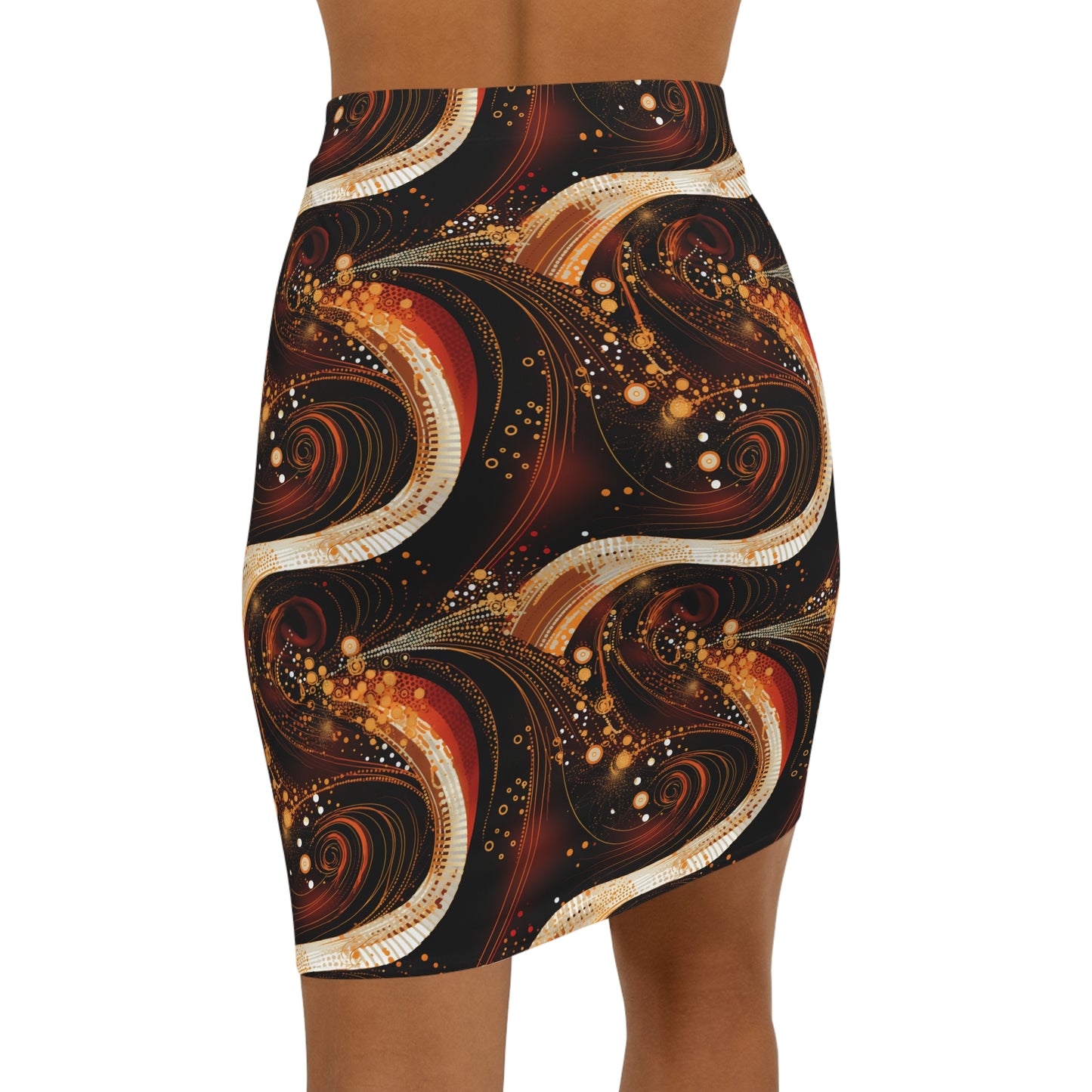 Black & Gold African Print Stretch Mini Skirt,  Modern Boho Abstract Pattern Women's Skirt