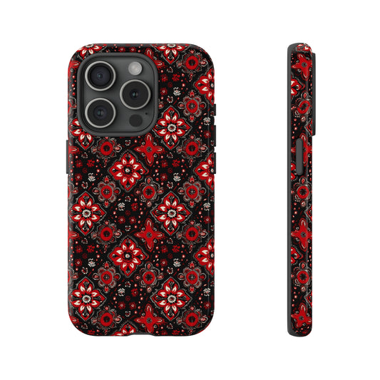 Rusticcore Red Paisley Print Tough Phone Case, Red Black Bandana Print Phone Case